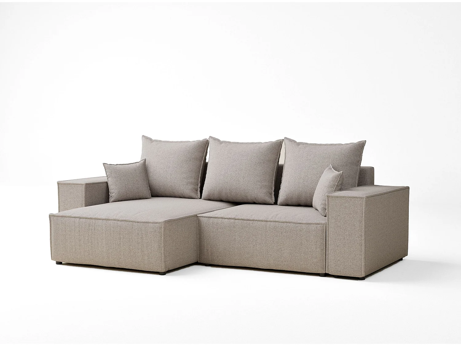 Canapé d'angle convertible Moyo im tissu tresse - 3 places - beige clair