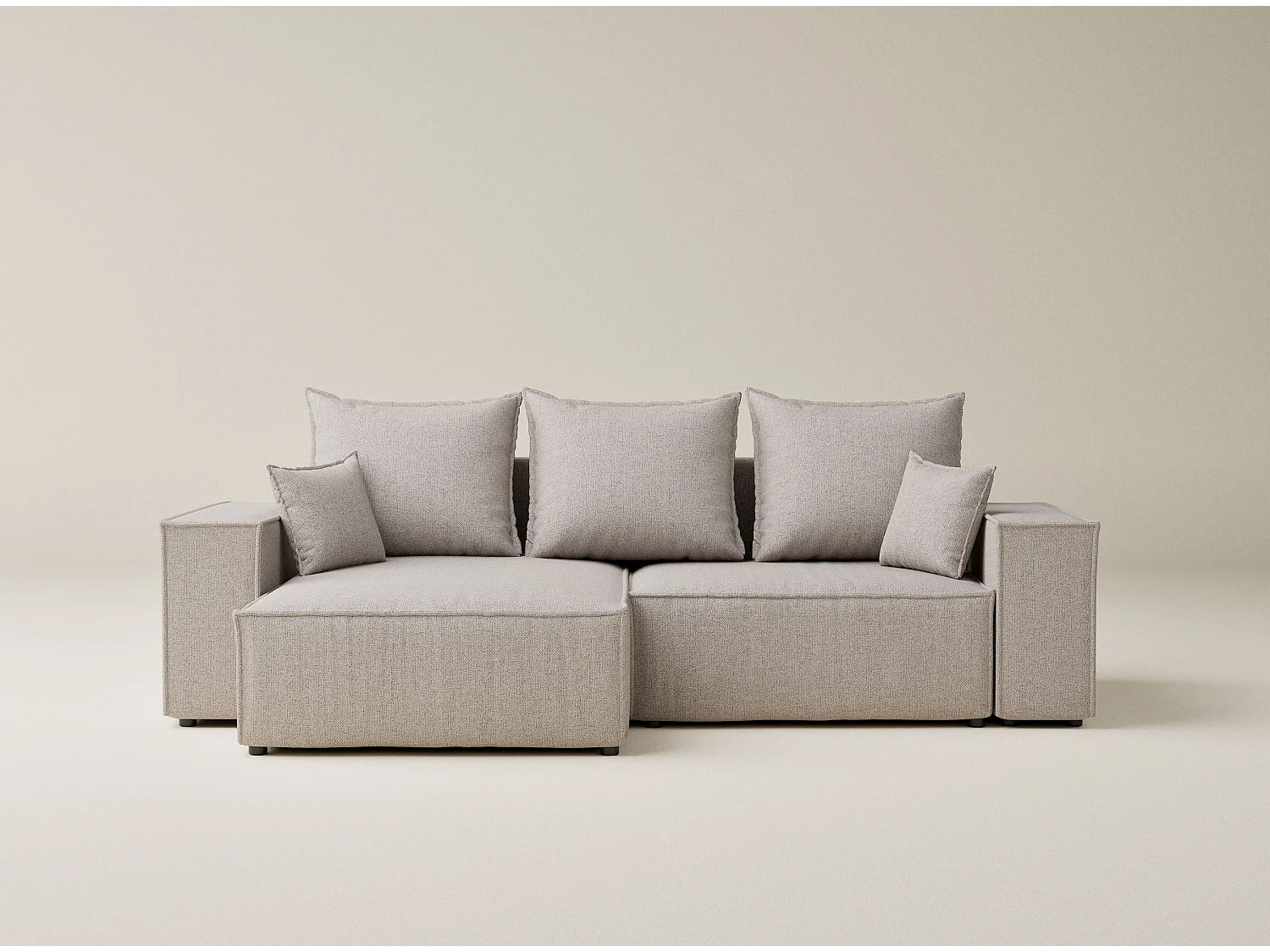 Canapé d'angle convertible Moyo im tissu tresse - 3 places - beige clair