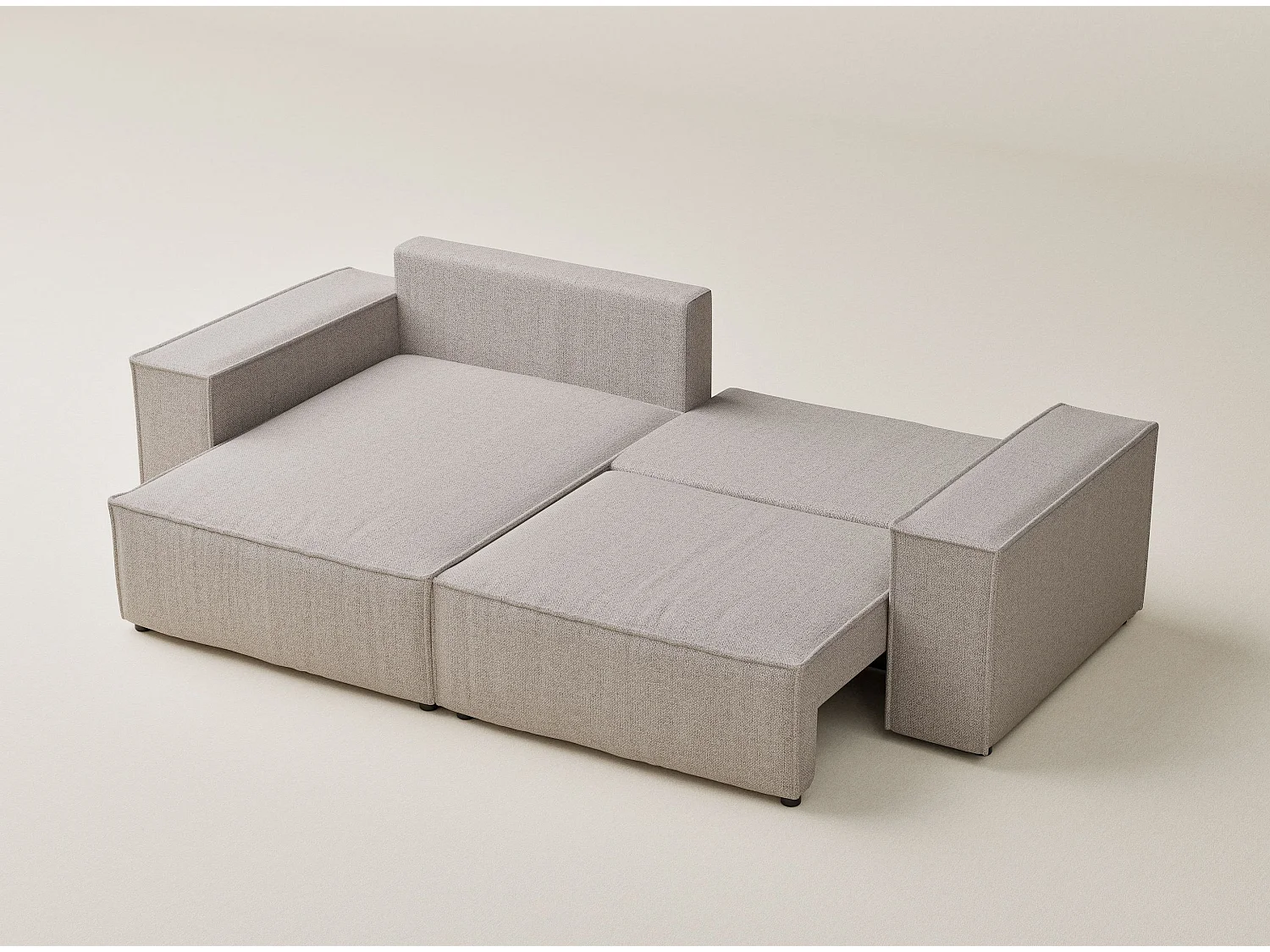 Canapé d'angle convertible Moyo im tissu tresse - 3 places - beige clair