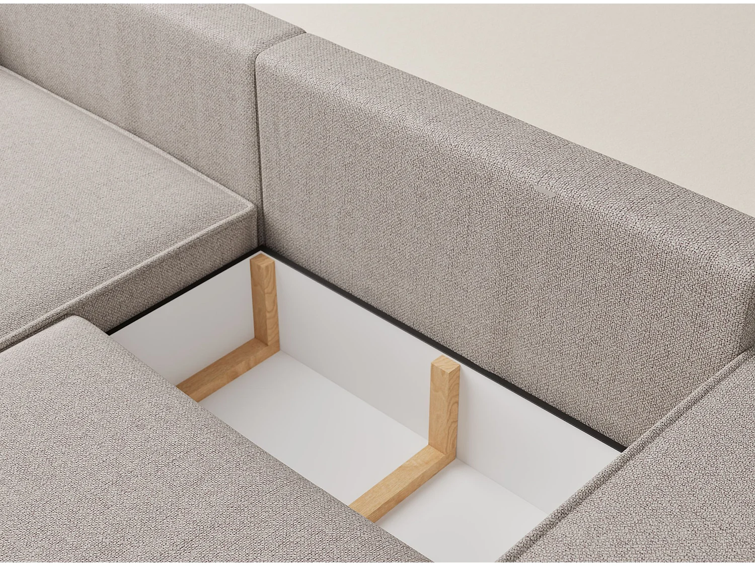 Canapé d'angle convertible Moyo im tissu tresse - 3 places - beige clair