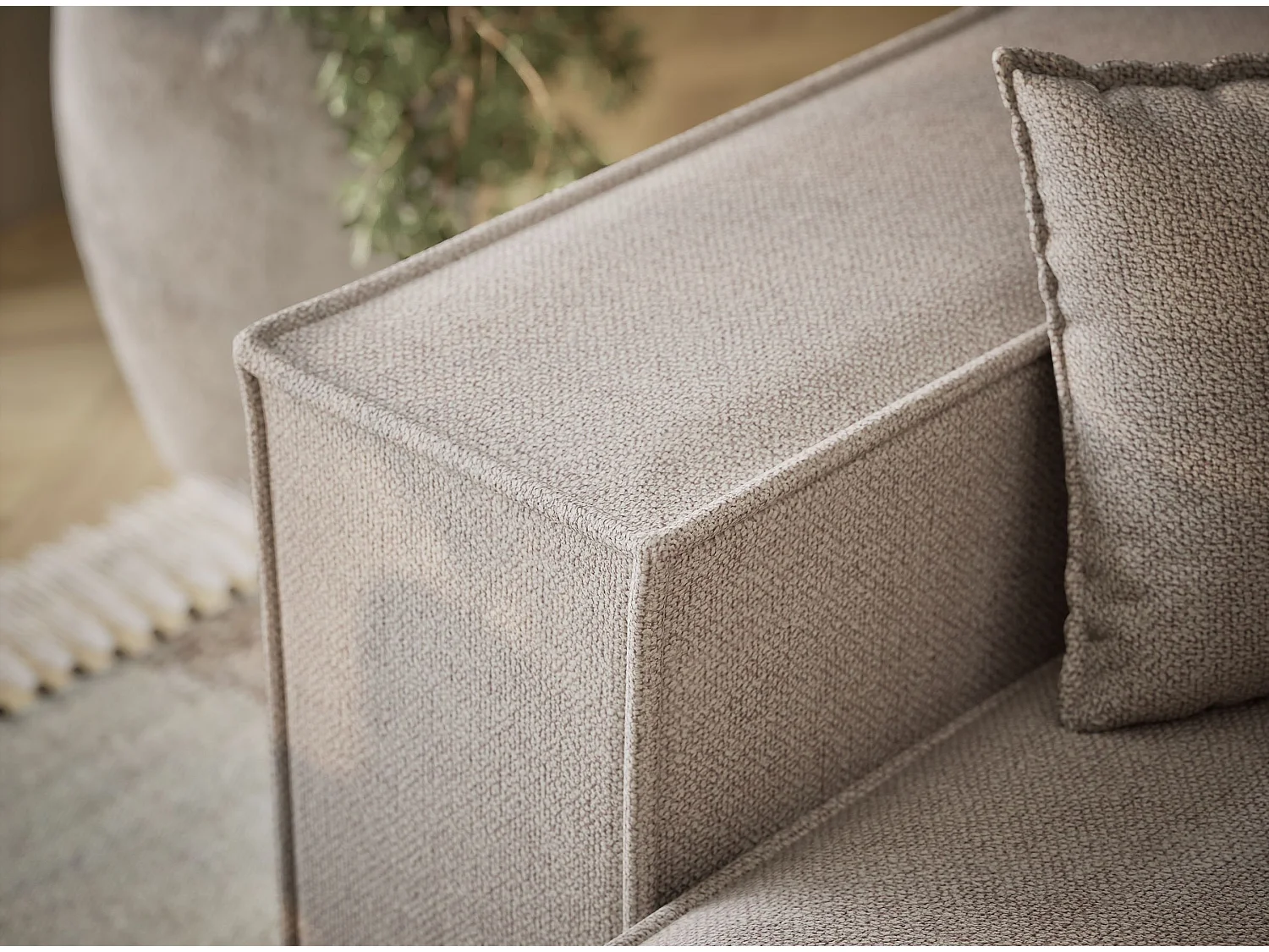 Canapé d'angle convertible Moyo im tissu tresse - 3 places - beige clair