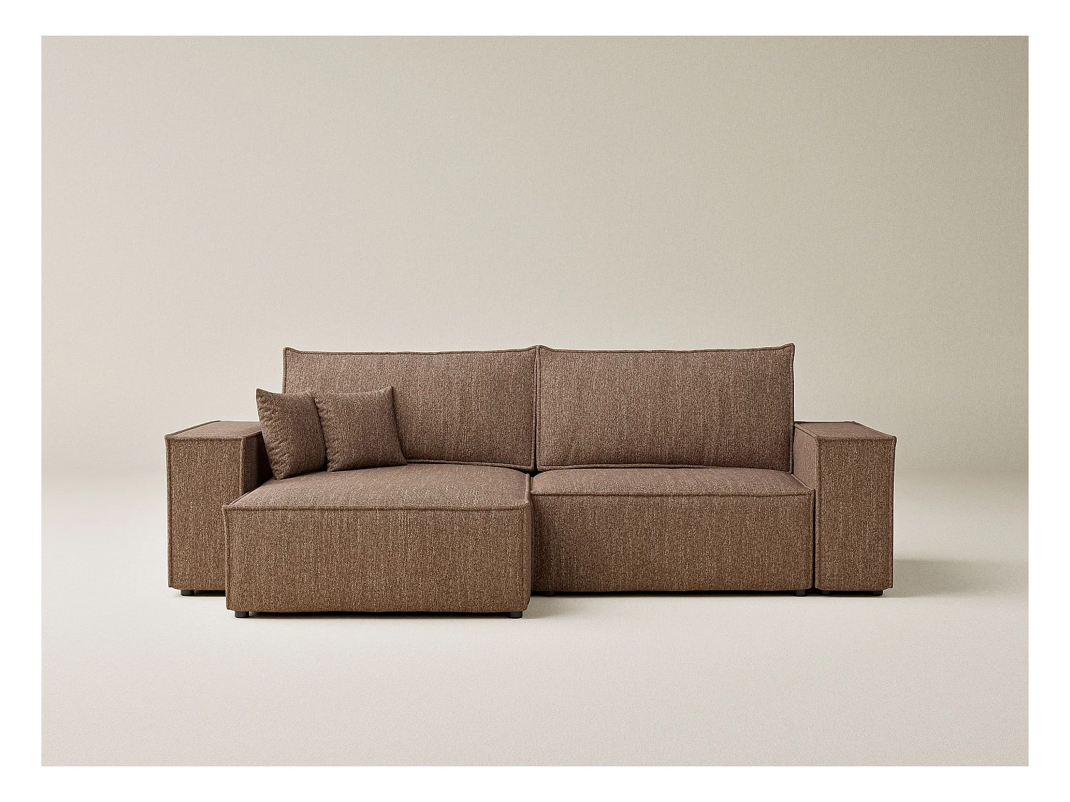 Canapé d'angle convertible Zaya im tissu tresse - 3 places - brun