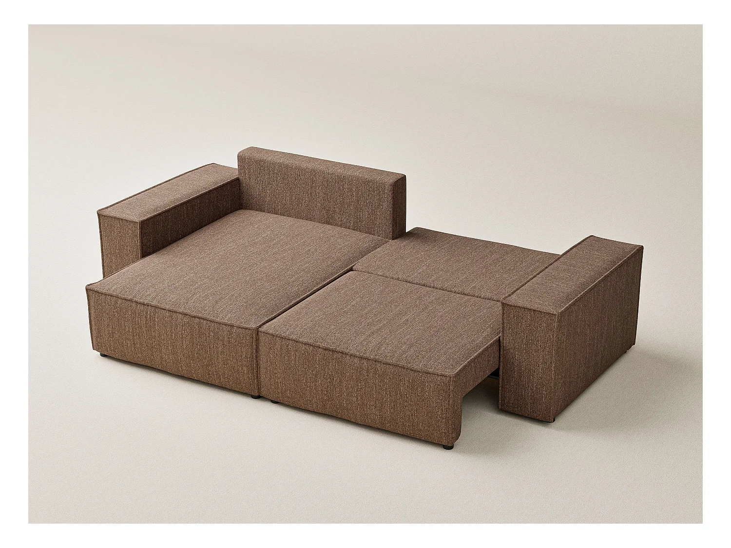 Canapé d'angle convertible Zaya im tissu tresse - 3 places - brun