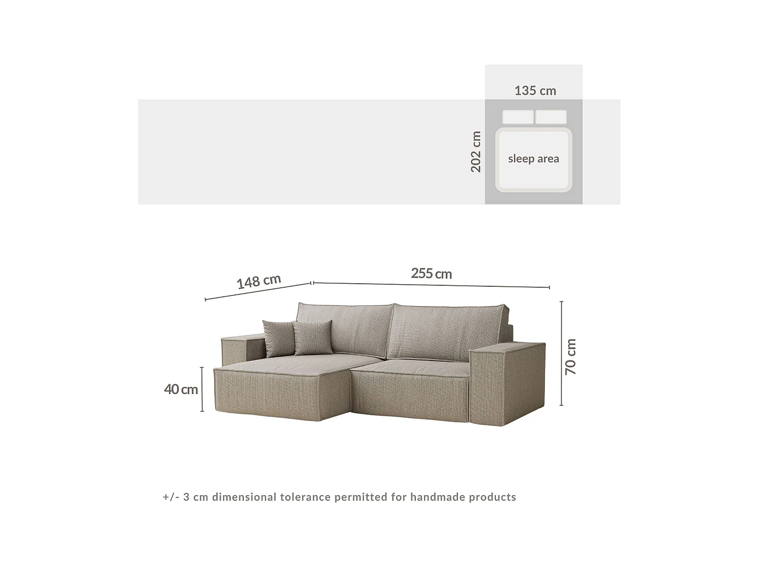 Canapé d'angle convertible Zaya im tissu tresse - 3 places - brun