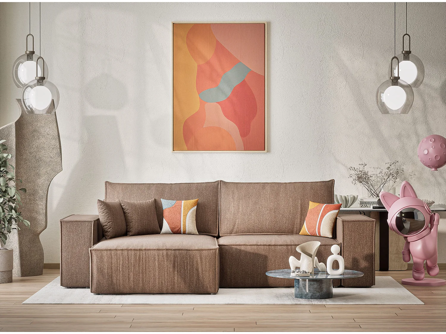 Ecksofa mit Schlaffunktion Zaya aus Webstoff - Drei-Personen - braun