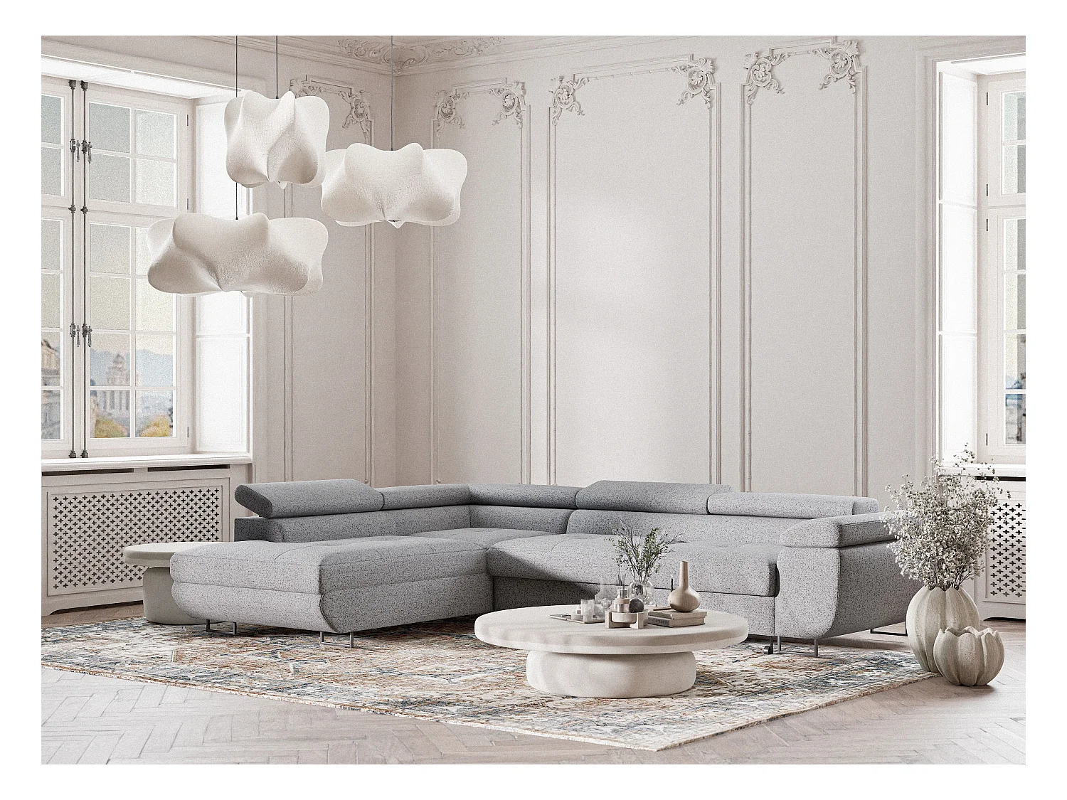 Ecksofa mit Schlaffunktion Concord aus Webstoff - Vier-Personen - hellgrau