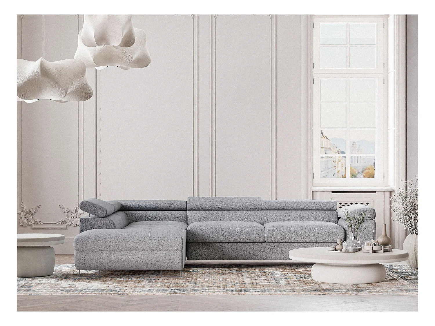 Ecksofa mit Schlaffunktion Concord aus Webstoff - Vier-Personen - hellgrau