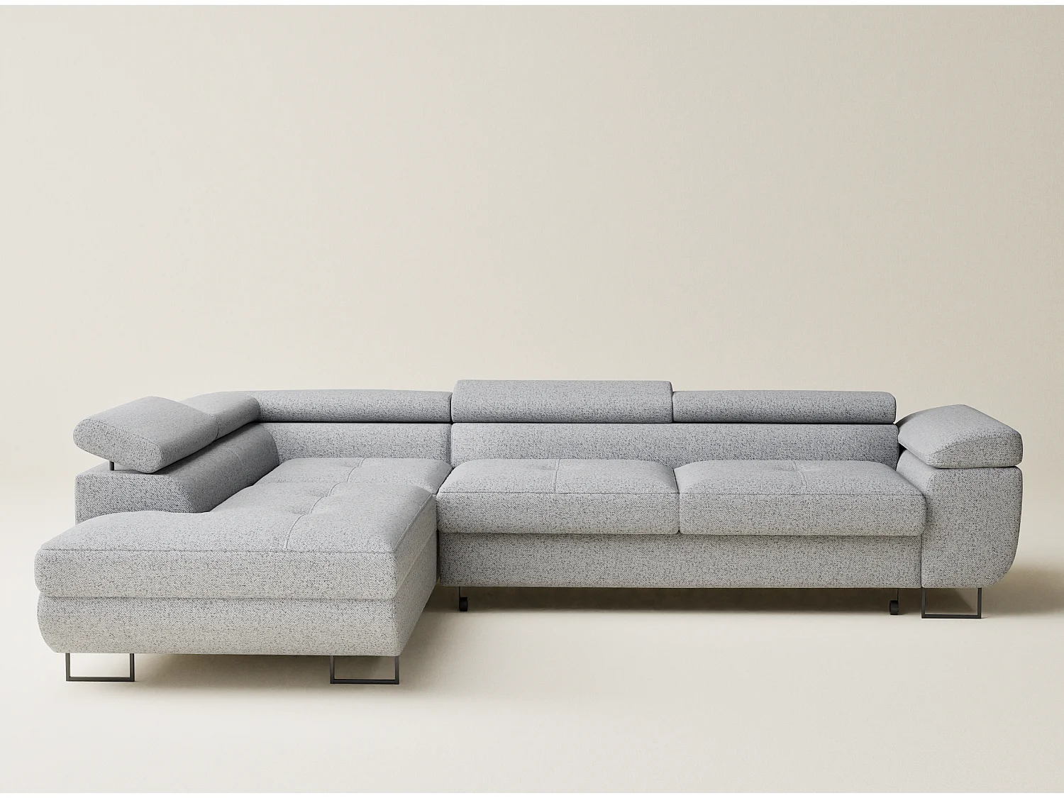 Canapé d'angle convertible Concord im tissu tresse - 5 places - gris clair