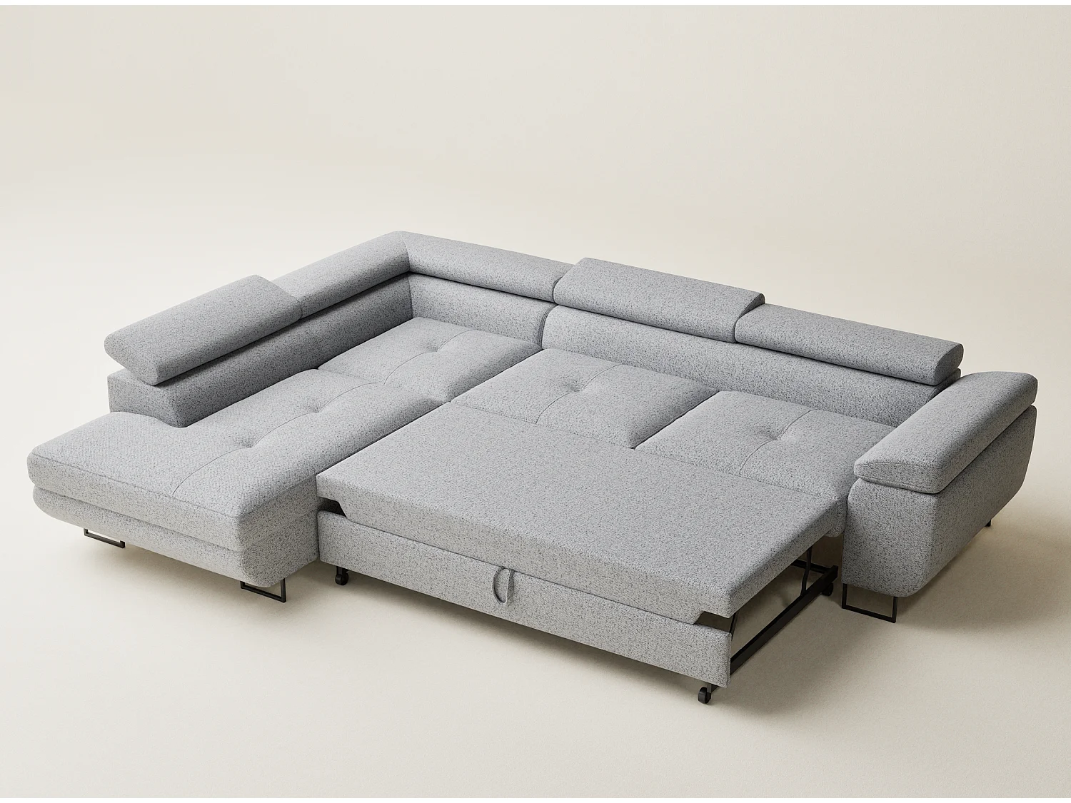 Canapé d'angle convertible Concord im tissu tresse - 5 places - gris clair