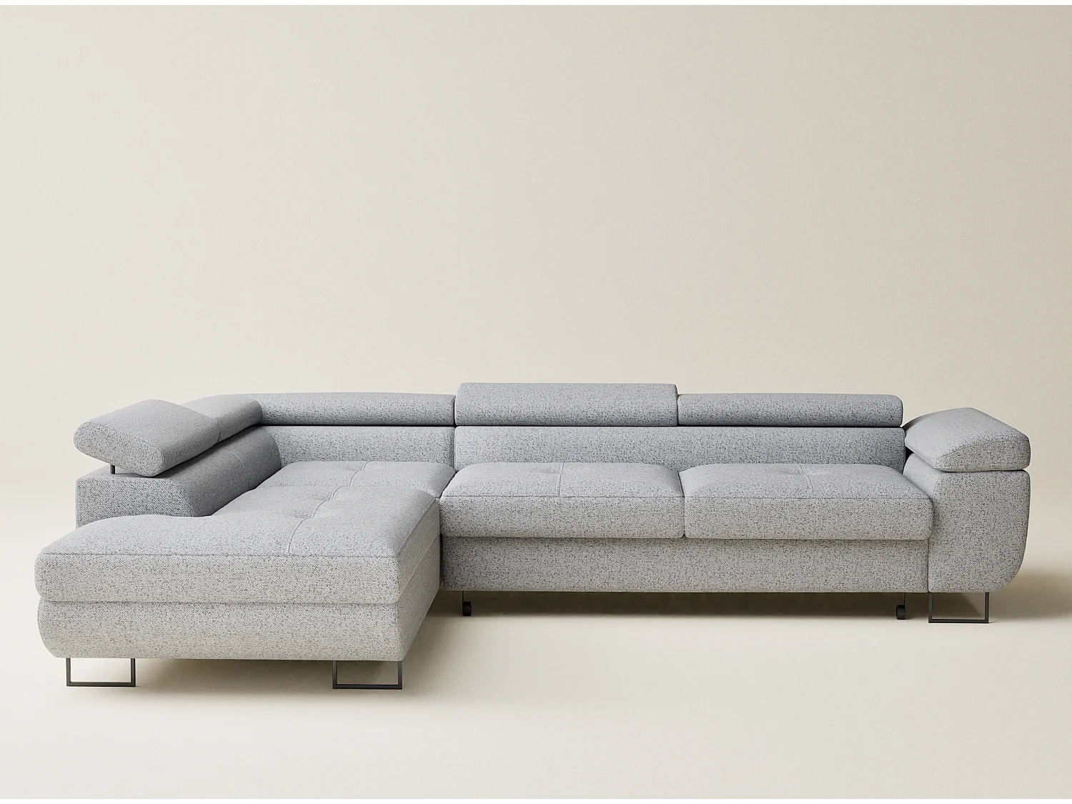 Canapé d'angle convertible Concord im tissu tresse - 5 places - gris clair