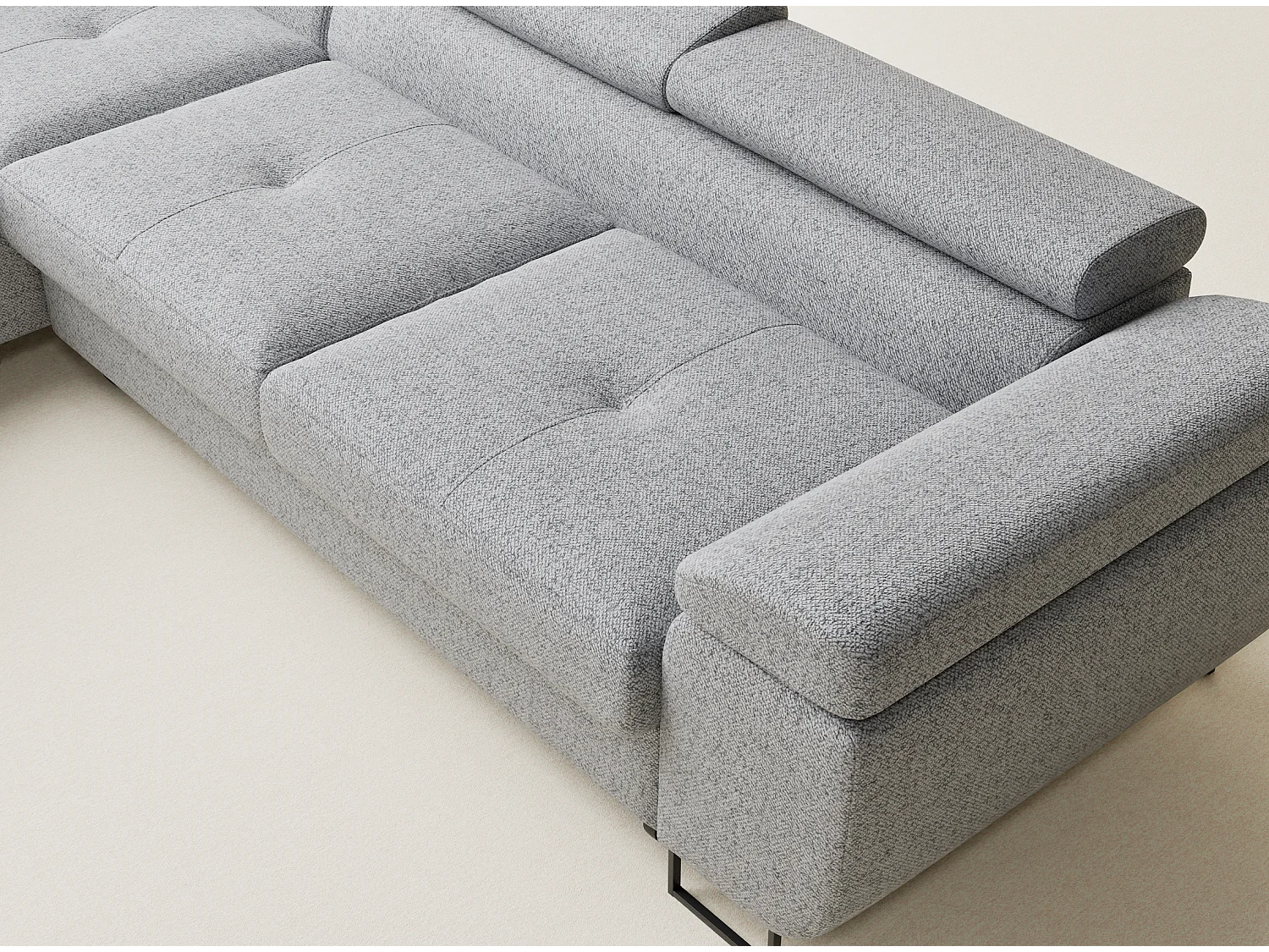 Canapé d'angle convertible Concord im tissu tresse - 5 places - gris clair