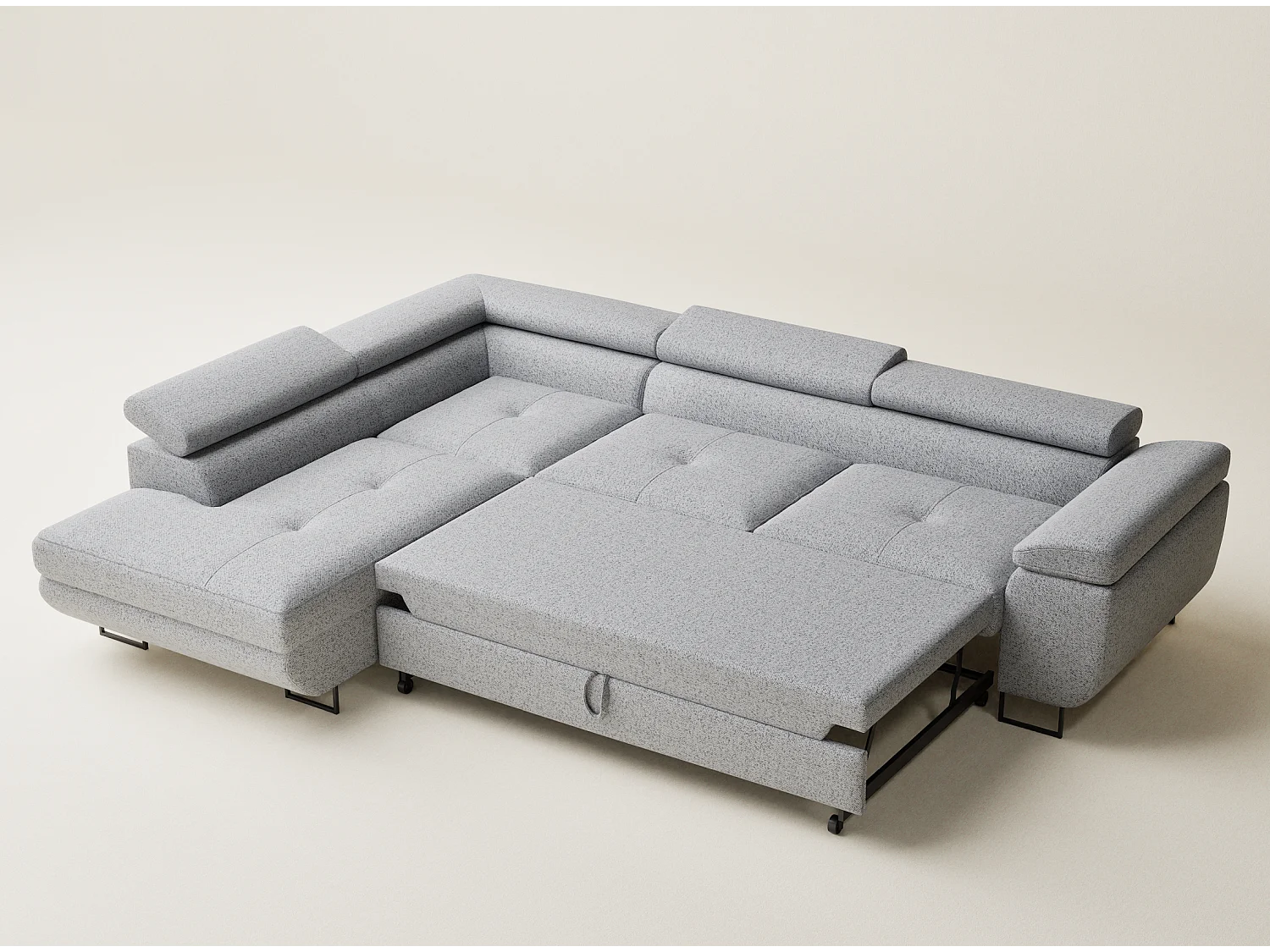 Canapé d'angle convertible Concord im tissu tresse - 5 places - gris clair