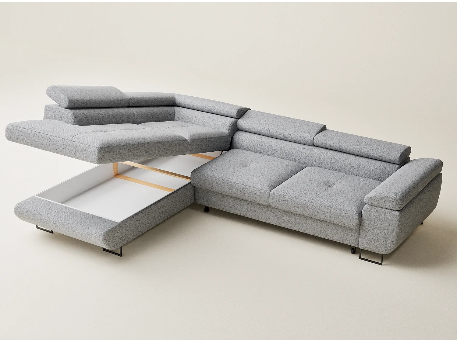 Canapé d'angle convertible Concord im tissu tresse - 5 places - gris clair