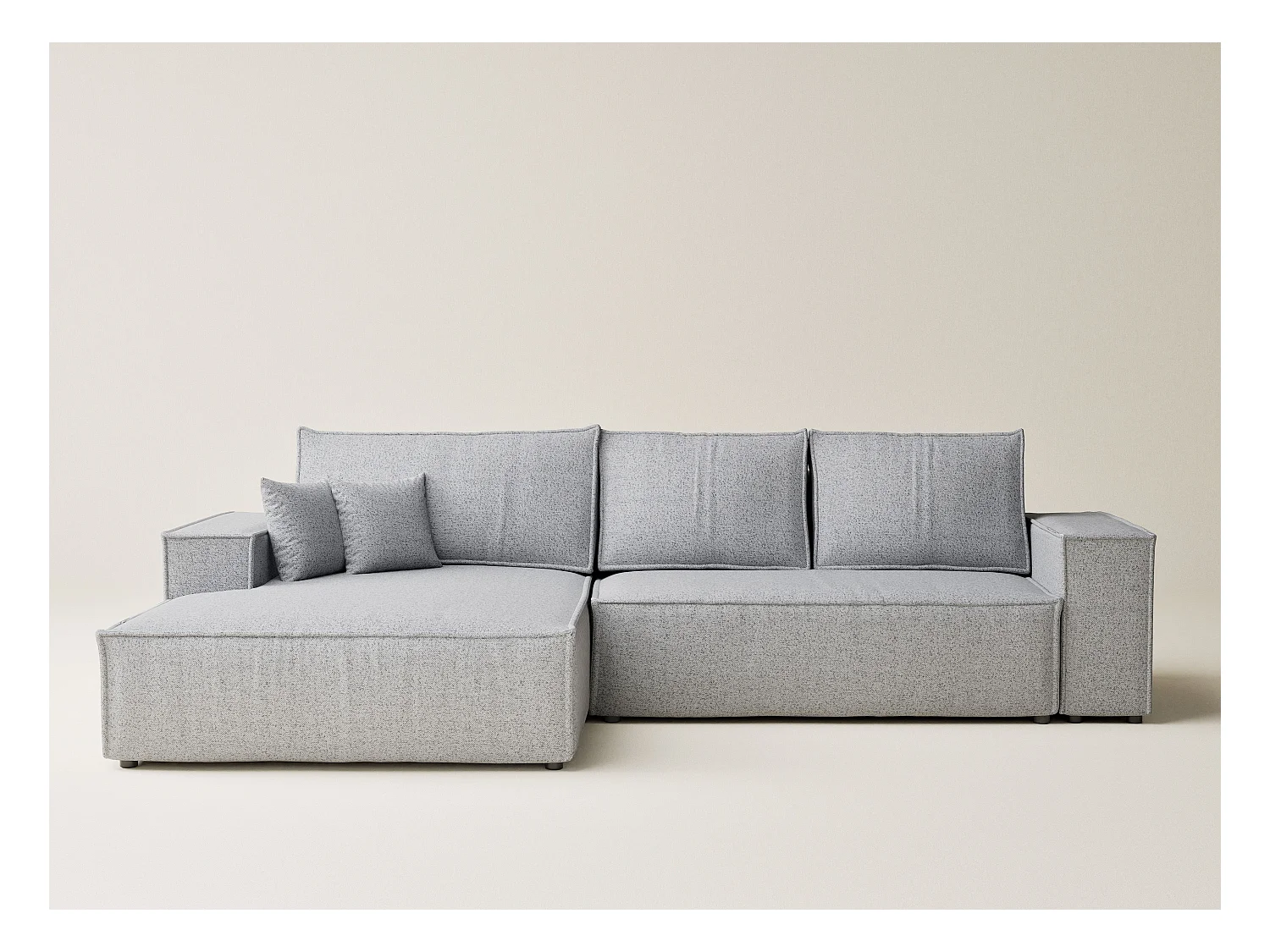 Canapé d'angle convertible Maze im tissu tresse - 5 places - gris clair