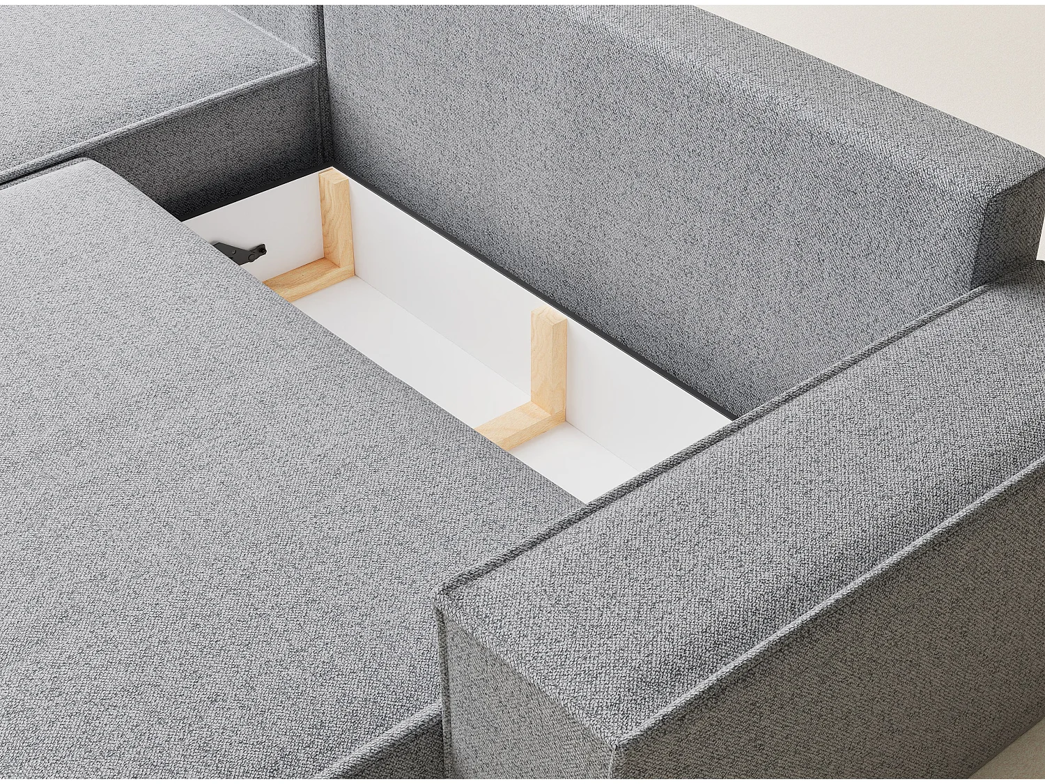 Canapé d'angle convertible Maze im tissu tresse - 5 places - gris clair