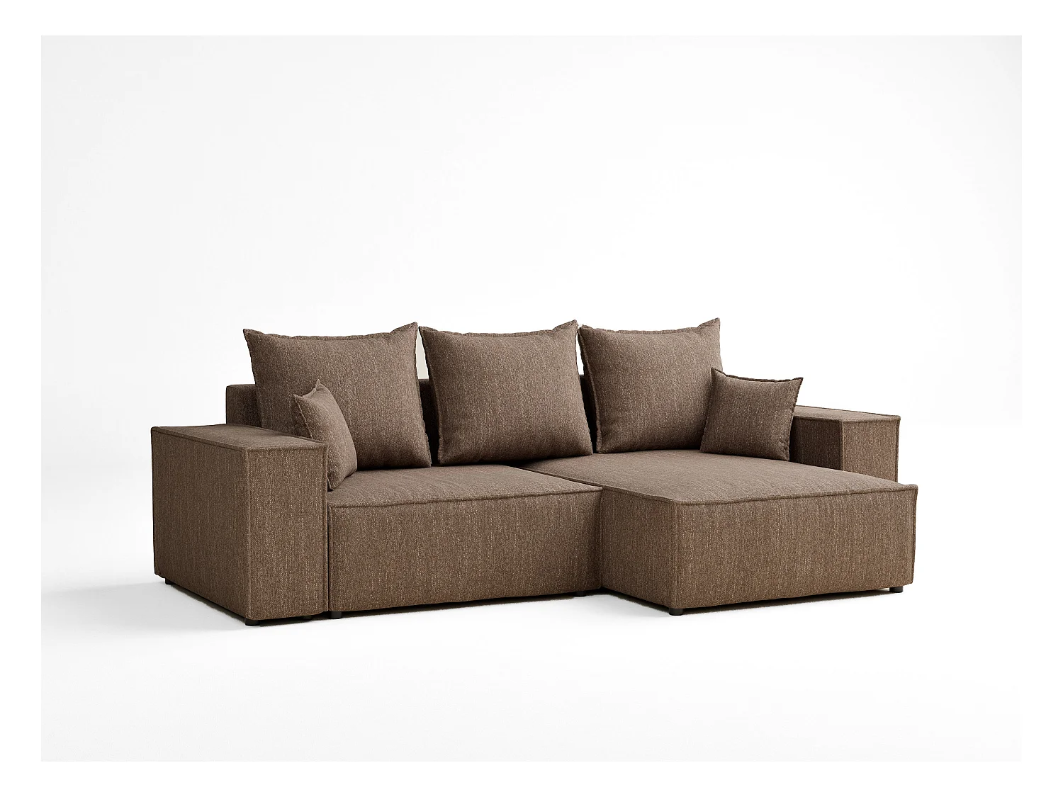 Canapé d'angle convertible Moyo im tissu tresse - 3 places - brun