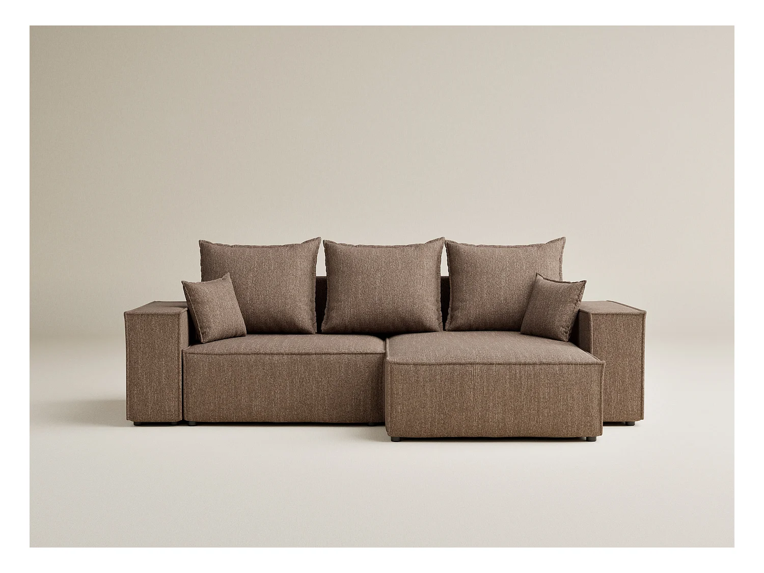 Canapé d'angle convertible Moyo im tissu tresse - 3 places - brun