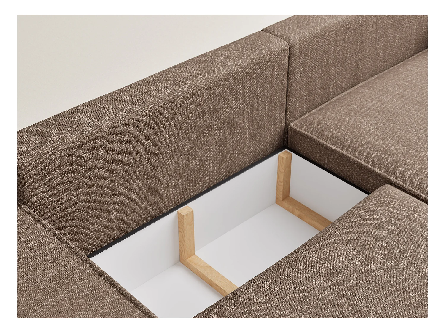 Canapé d'angle convertible Moyo im tissu tresse - 3 places - brun