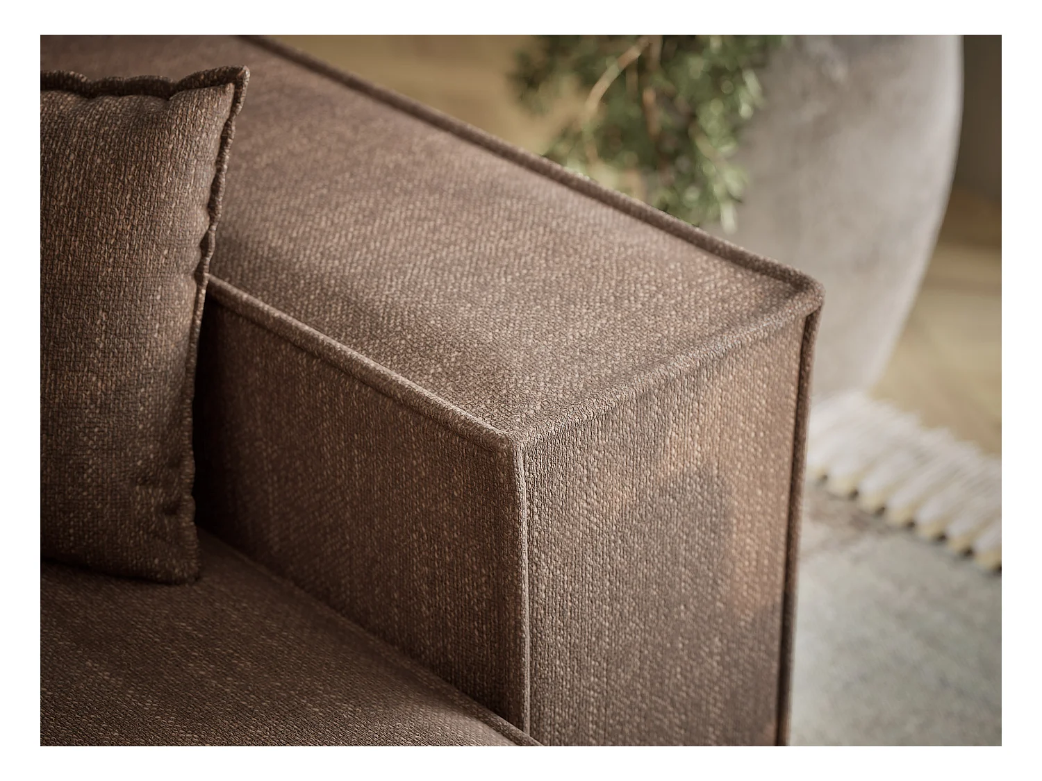 Canapé d'angle convertible Moyo im tissu tresse - 3 places - brun