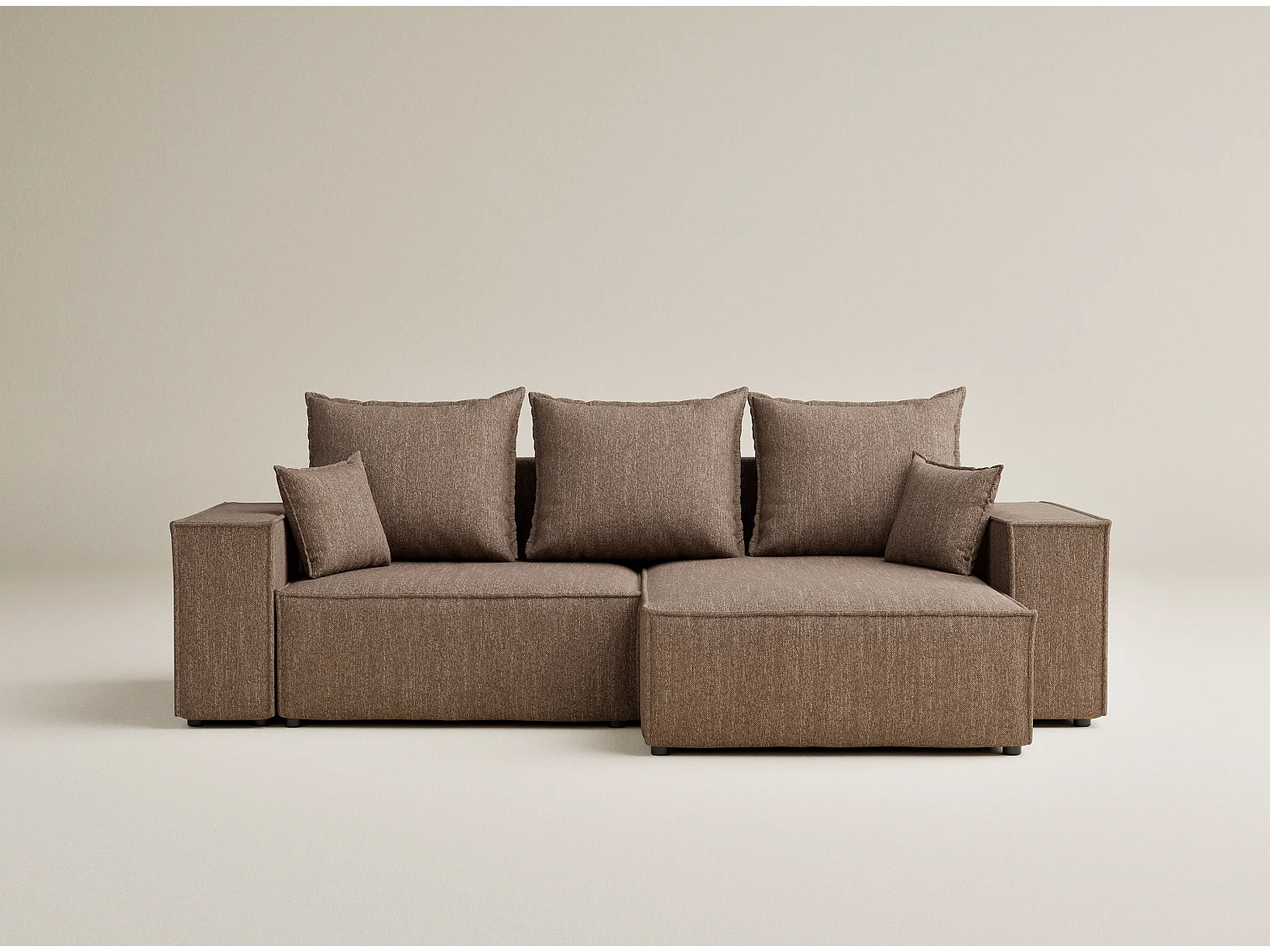 Canapé d'angle convertible Moyo im tissu tresse - 3 places - brun