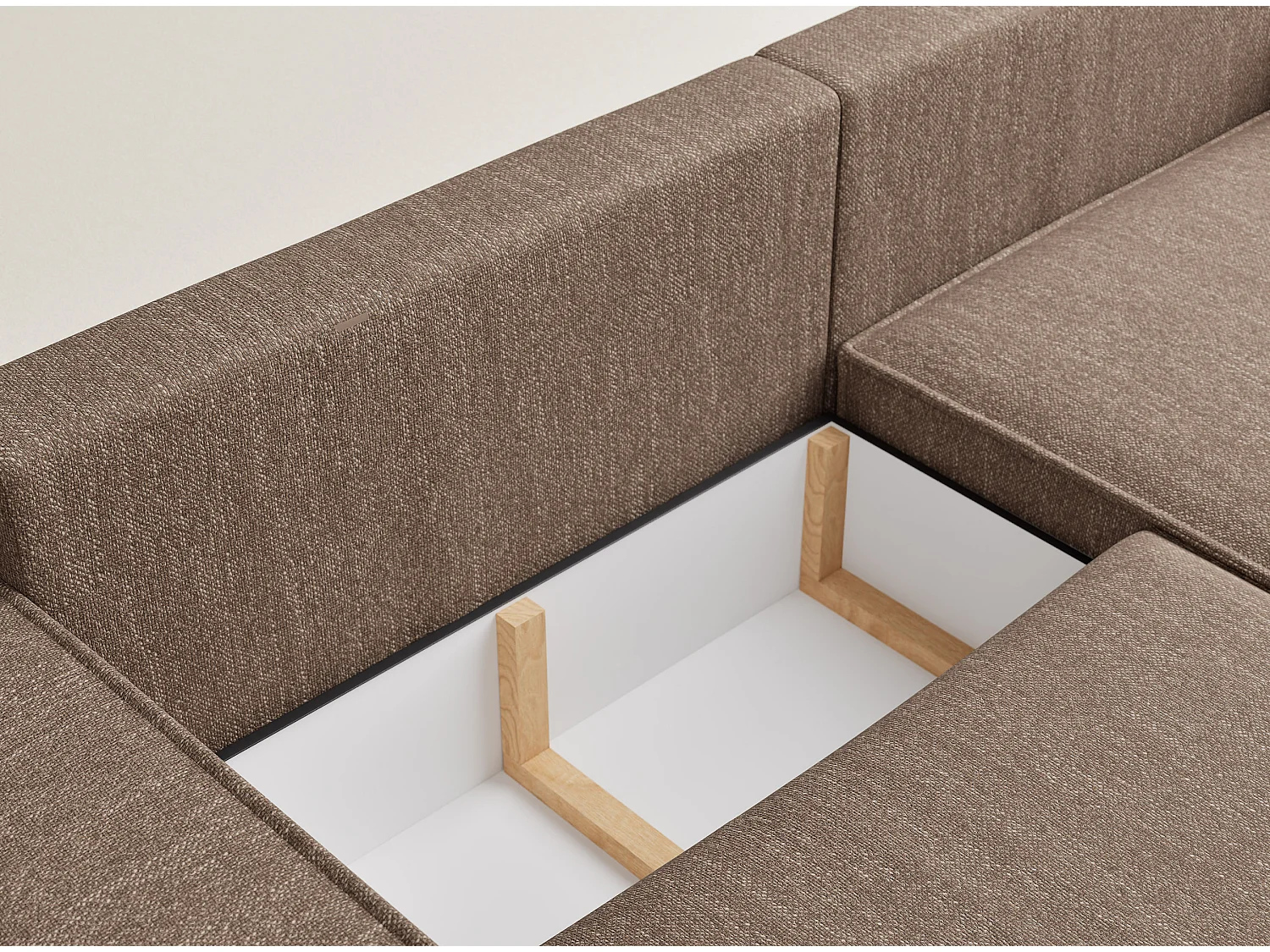 Canapé d'angle convertible Moyo im tissu tresse - 3 places - brun