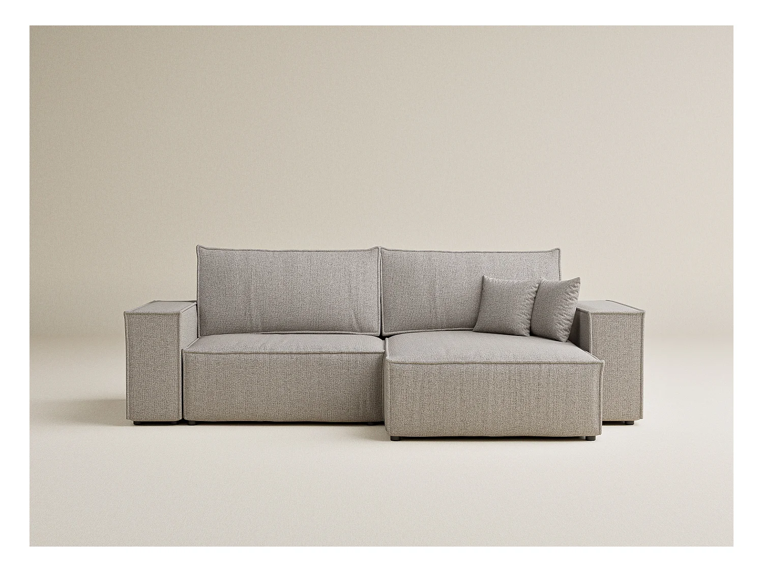 Ecksofa mit Schlaffunktion Zaya aus Webstoff - Drei-Personen - beige