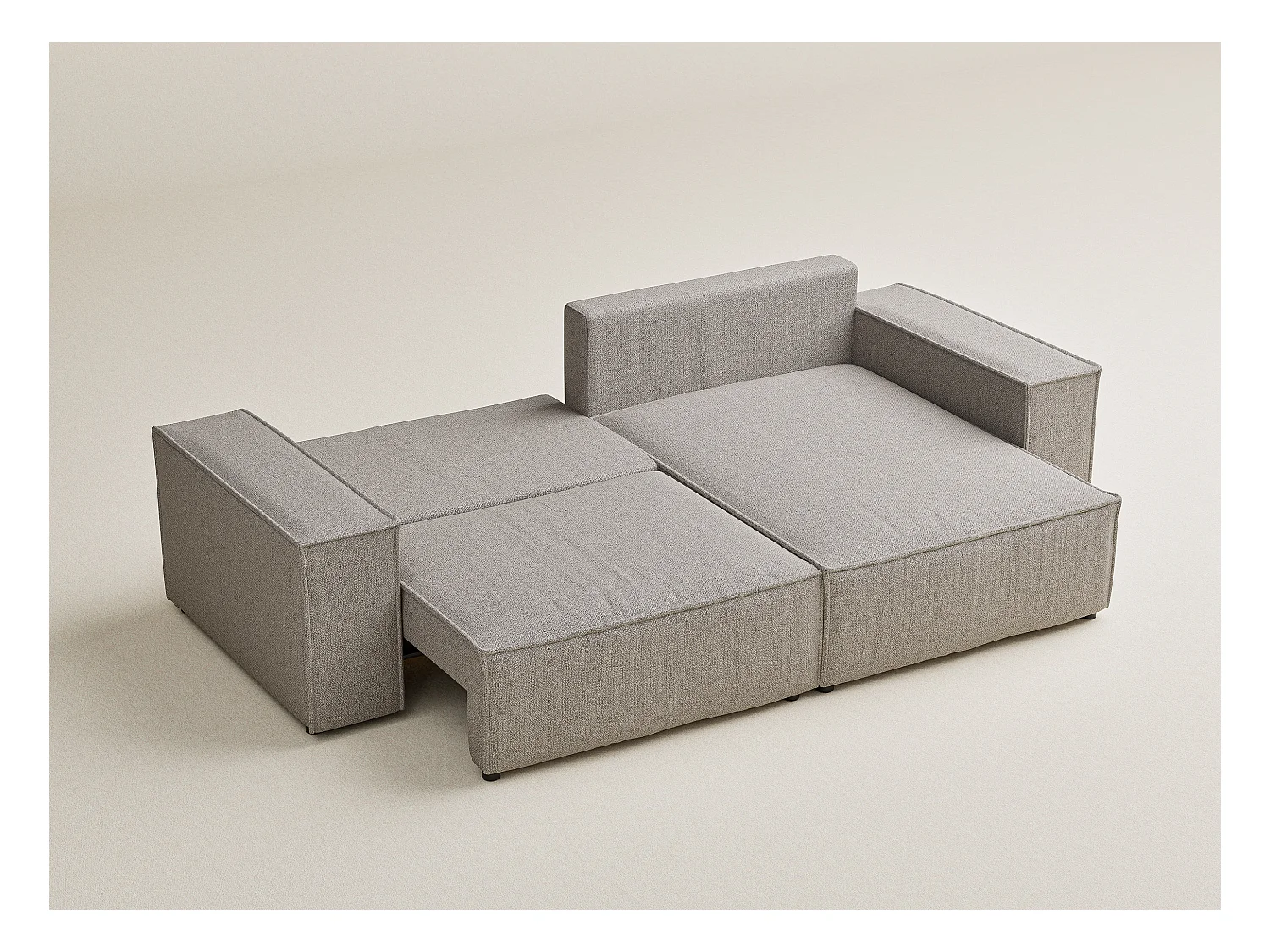 Ecksofa mit Schlaffunktion Zaya aus Webstoff - Drei-Personen - beige