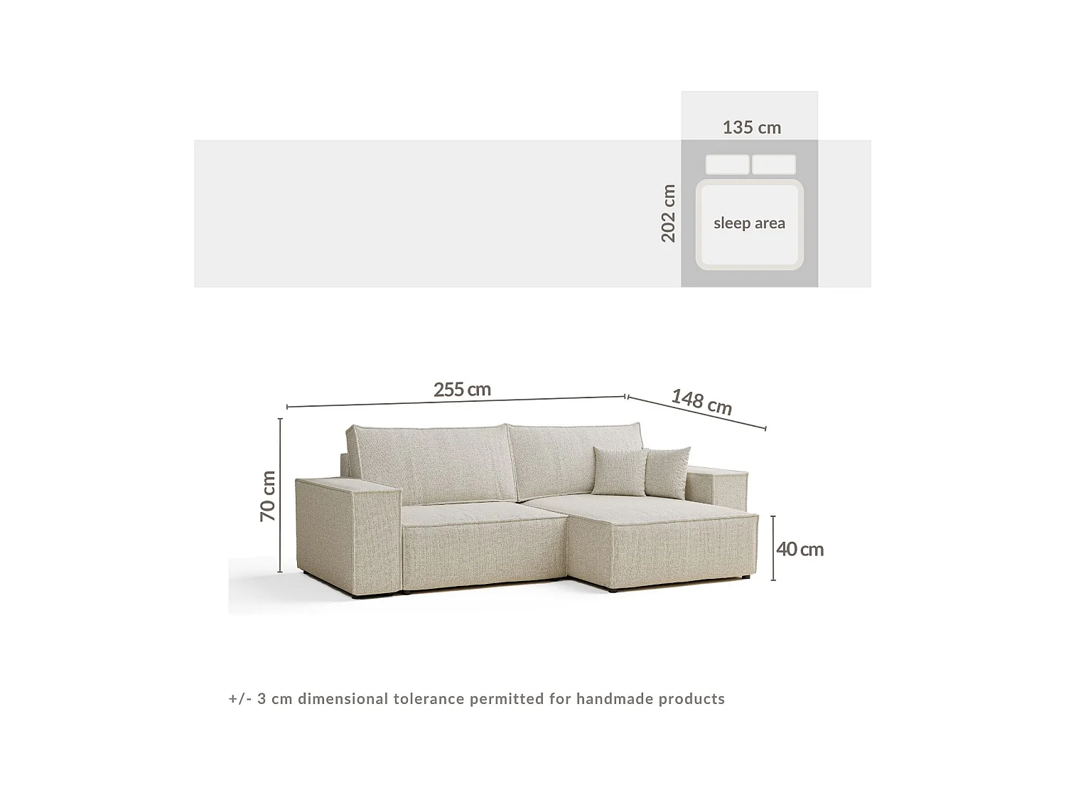Ecksofa mit Schlaffunktion Zaya aus Webstoff - Drei-Personen - beige