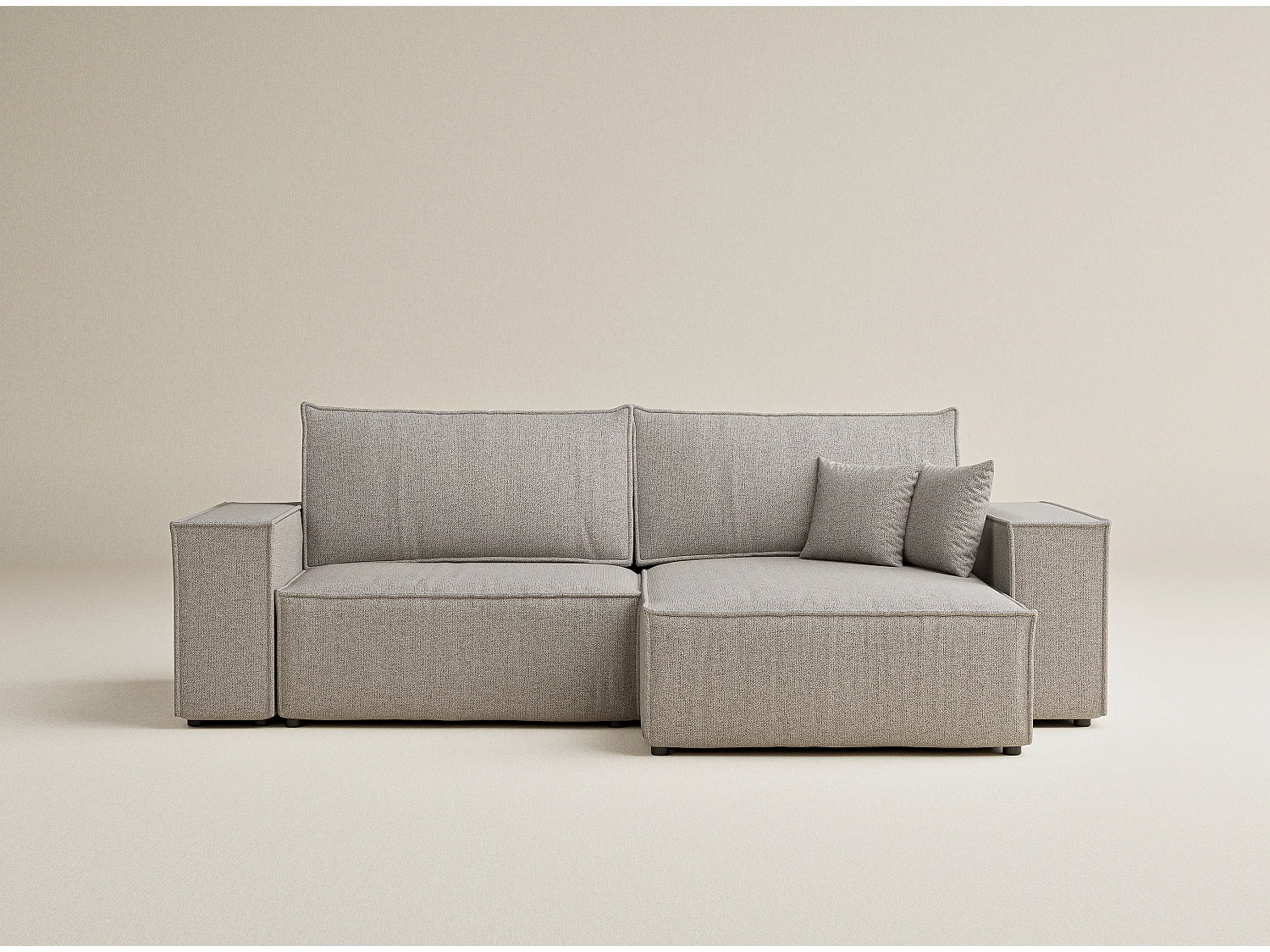 Ecksofa mit Schlaffunktion Zaya aus Webstoff - Drei-Personen - beige