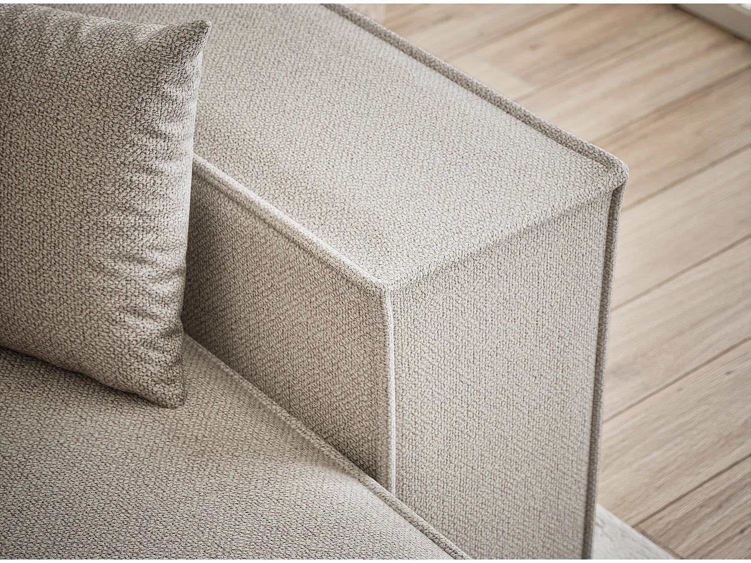 Ecksofa mit Schlaffunktion Zaya aus Webstoff - Drei-Personen - beige