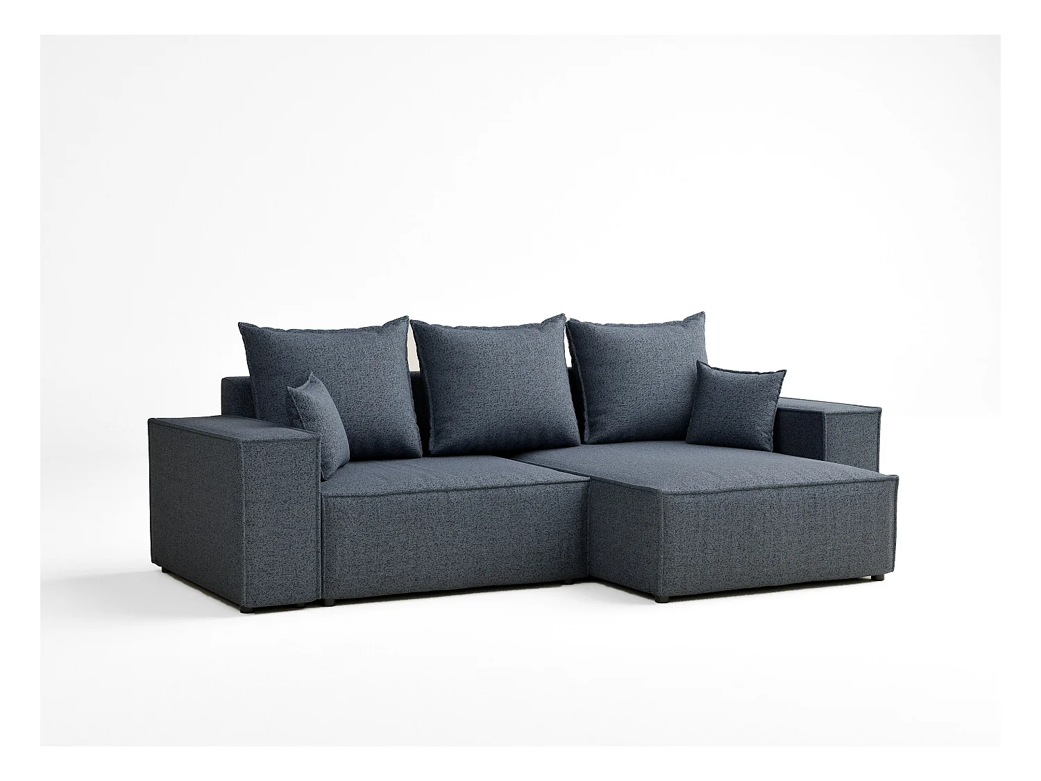 Canapé d'angle convertible Moyo im tissu tresse - 3 places - bleu gris