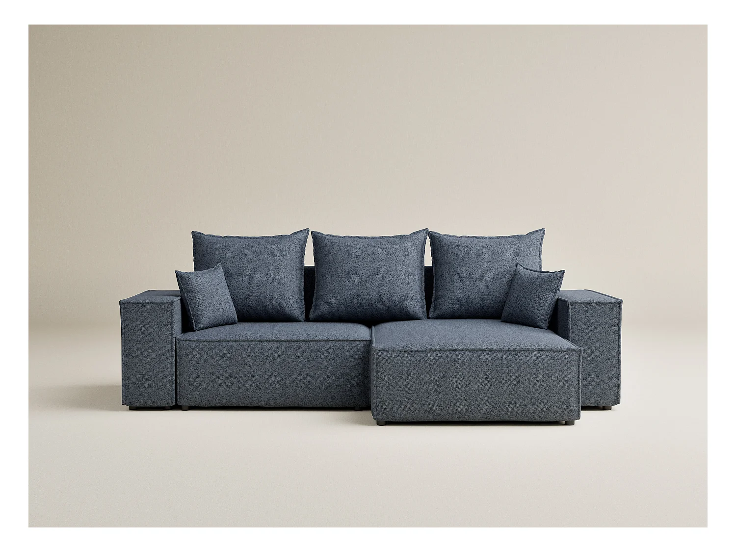 Canapé d'angle convertible Moyo im tissu tresse - 3 places - bleu gris