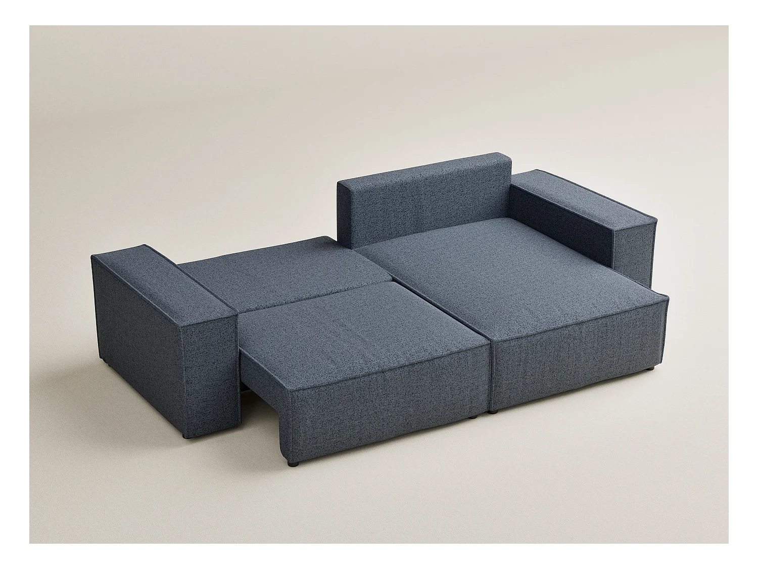 Canapé d'angle convertible Moyo im tissu tresse - 3 places - bleu gris