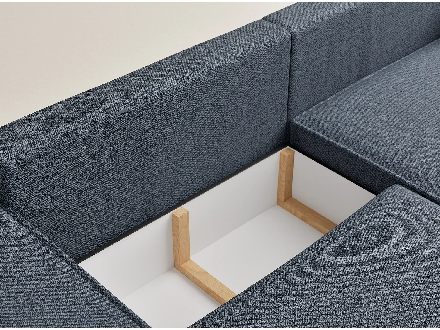 Canapé d'angle convertible Moyo im tissu tresse - 3 places - bleu gris