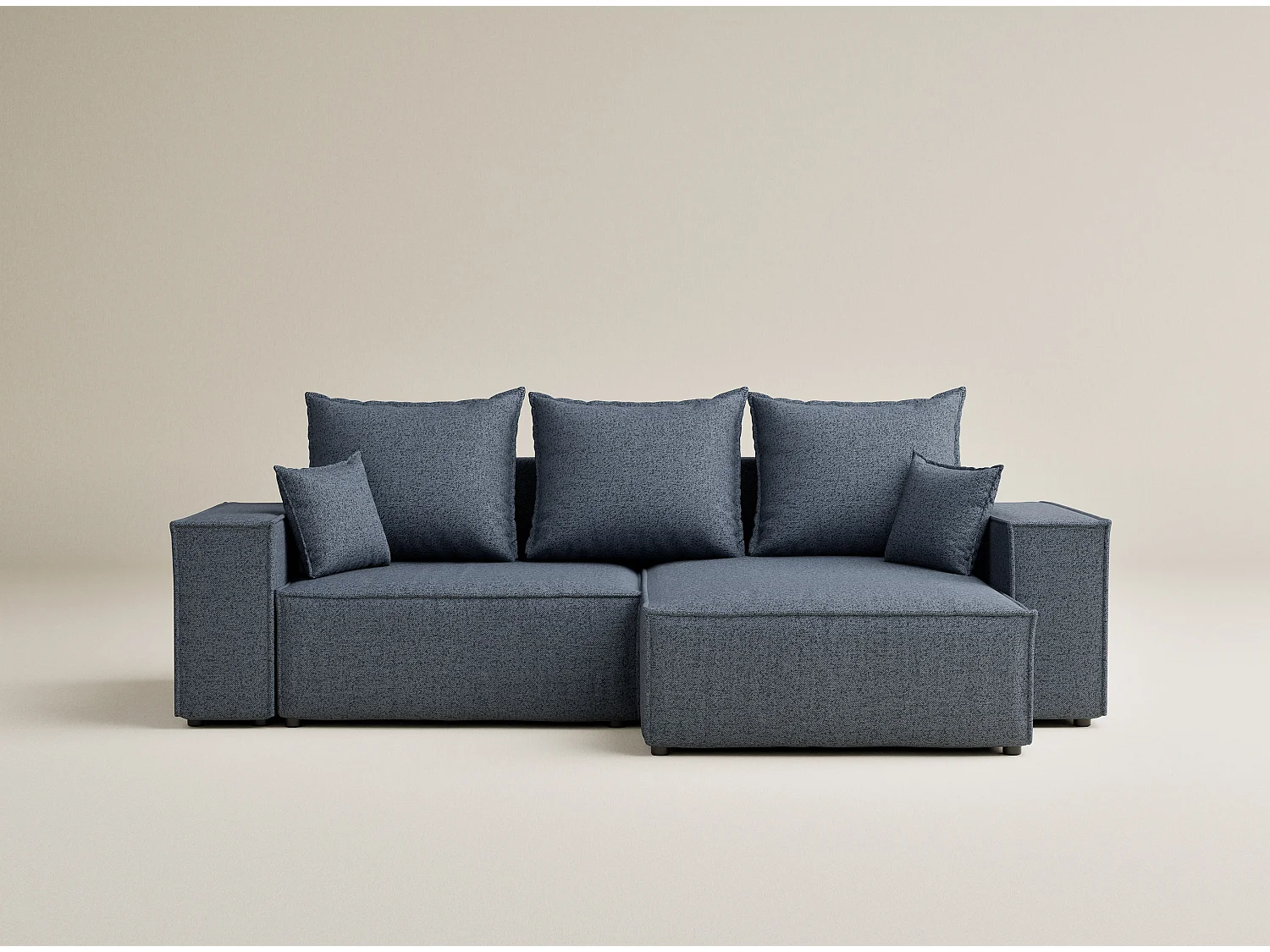 Canapé d'angle convertible Moyo im tissu tresse - 3 places - bleu gris