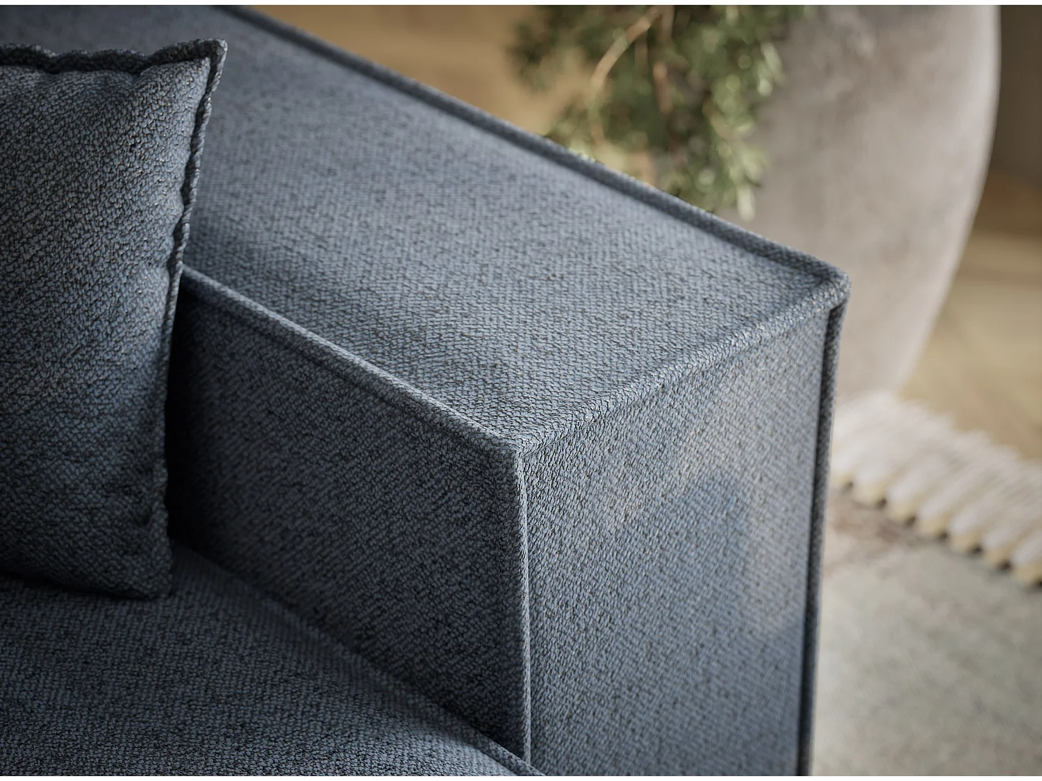 Canapé d'angle convertible Moyo im tissu tresse - 3 places - bleu gris