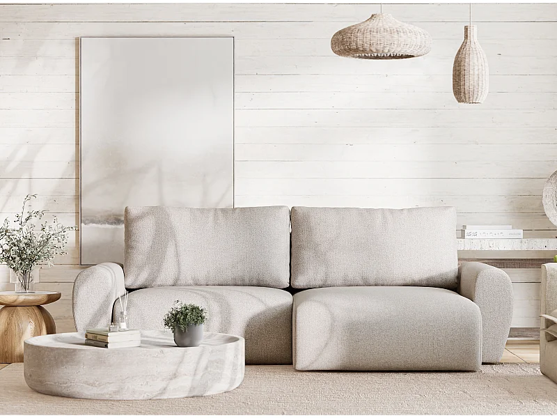 Narożnik z funkcją spania Numba w tkaninie plecionej - trzyosobowy - beżowy