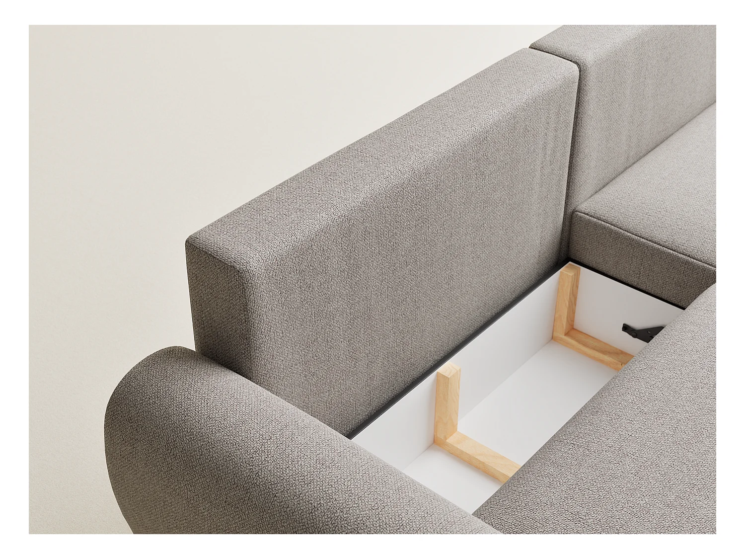 Ecksofa mit Schlaffunktion Numba aus Webstoff - Drei-Personen - beige