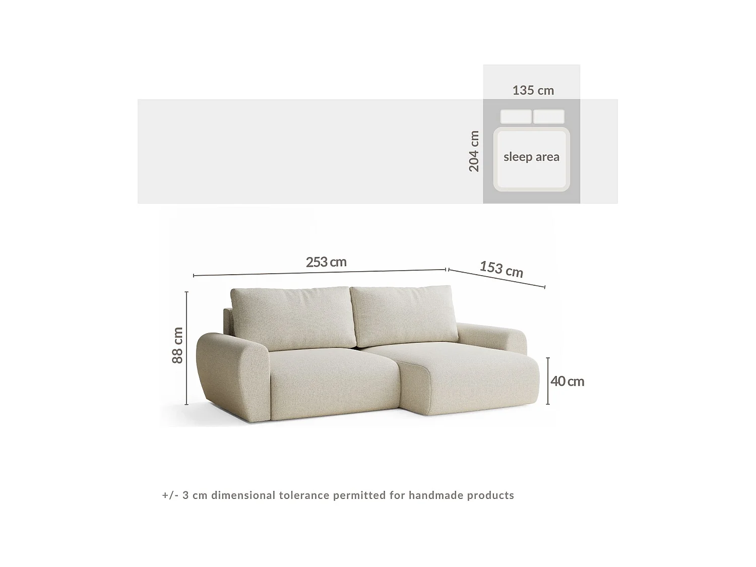 Ecksofa mit Schlaffunktion Numba aus Webstoff - Drei-Personen - beige