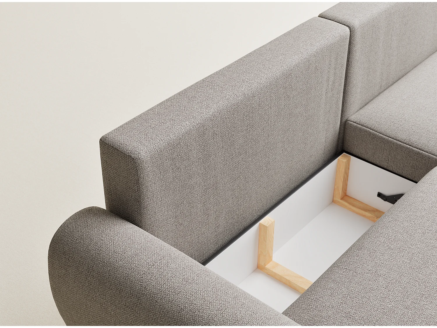 Ecksofa mit Schlaffunktion Numba aus Webstoff - Drei-Personen - beige