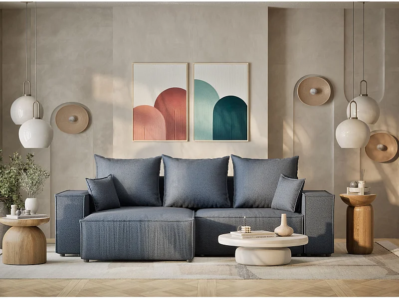 Ecksofa mit Schlaffunktion Moyo aus Webstoff - Drei-Personen - brau grau