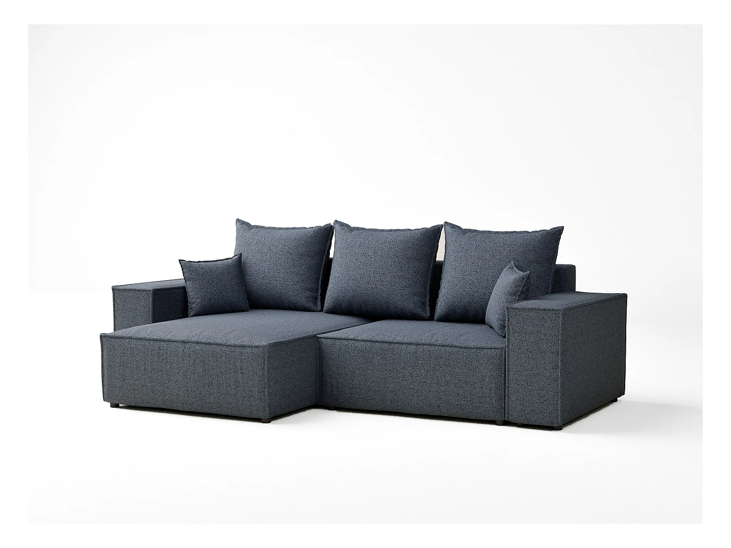 Narożnik z funkcją spania Moyo w tkaninie plecionej - trzyosobowy - niebieskoszary