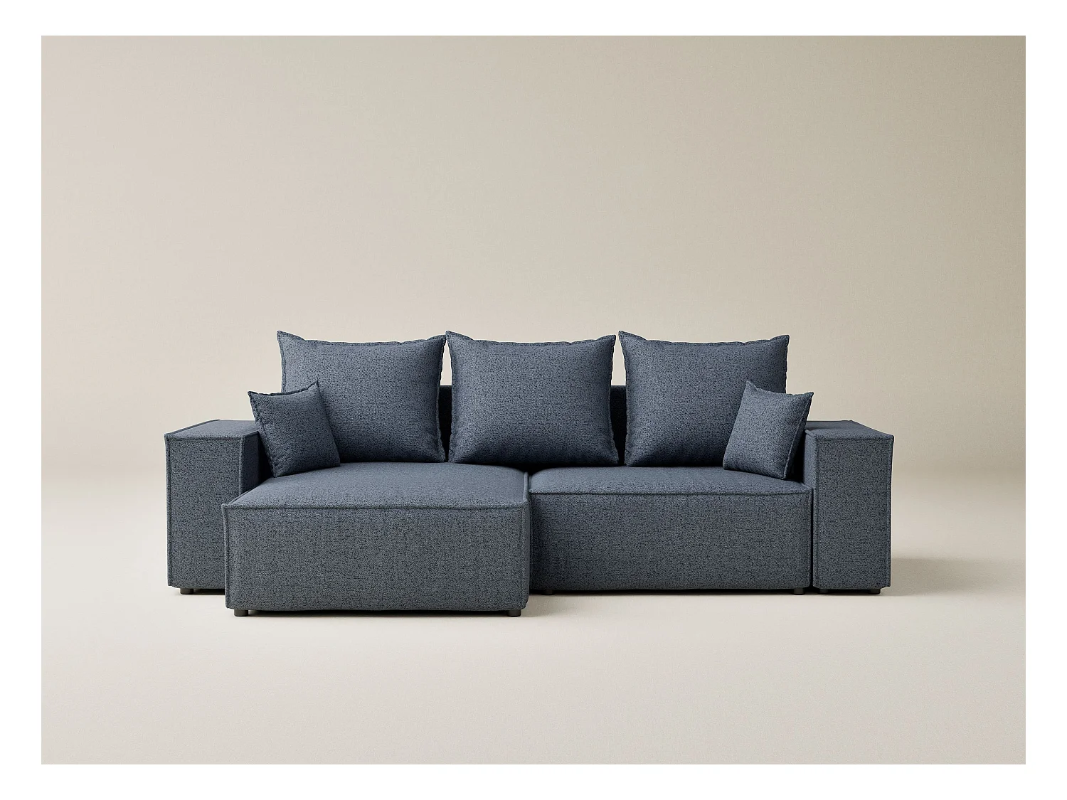 Narożnik z funkcją spania Moyo w tkaninie plecionej - trzyosobowy - niebieskoszary