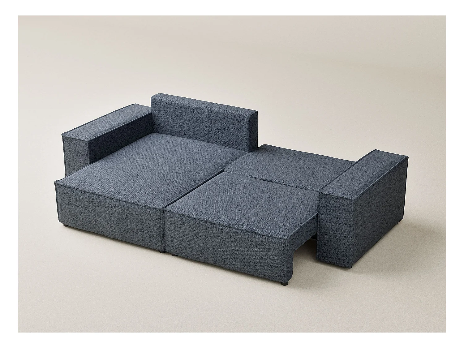 Narożnik z funkcją spania Moyo w tkaninie plecionej - trzyosobowy - niebieskoszary