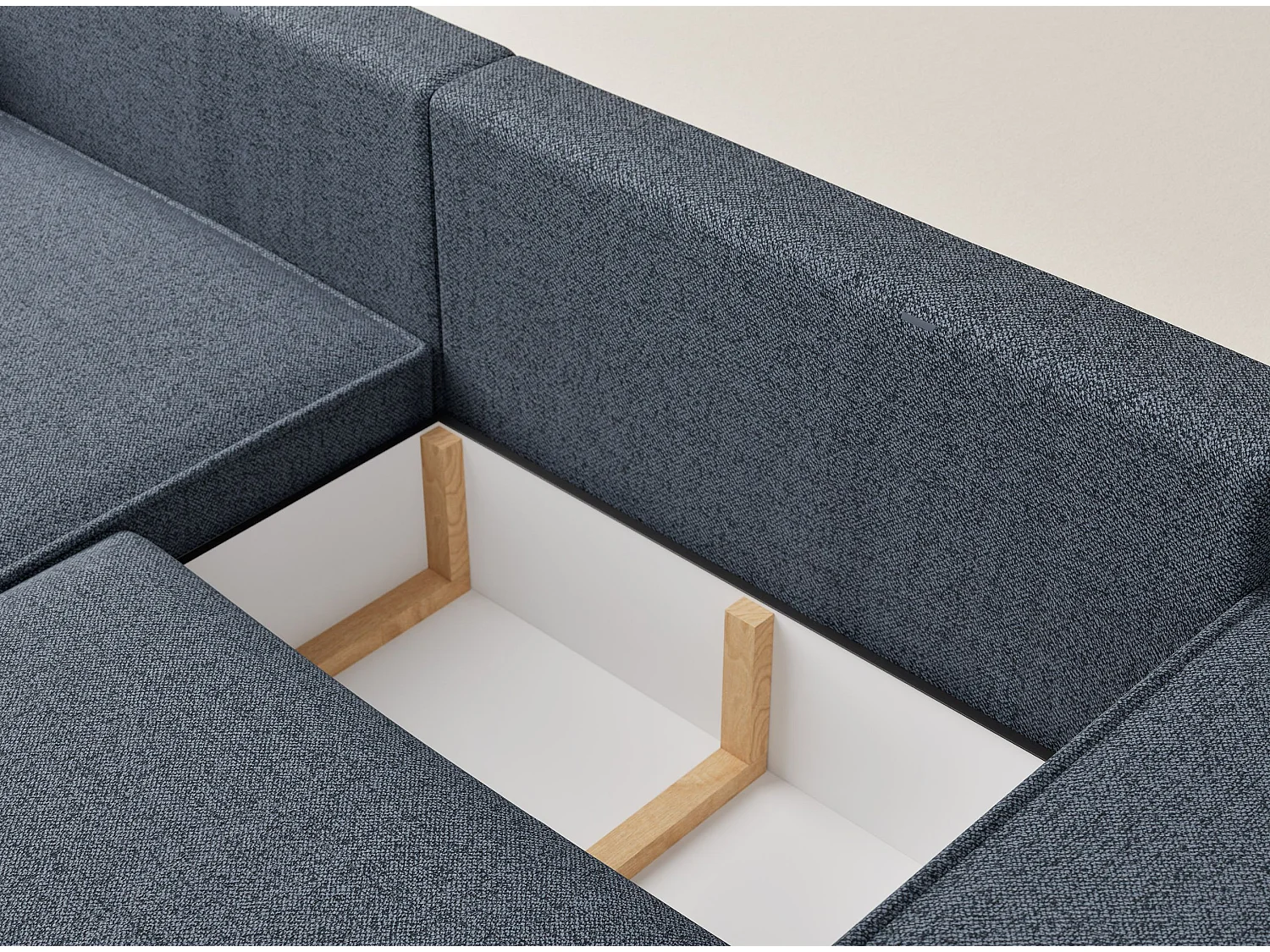 Narożnik z funkcją spania Moyo w tkaninie plecionej - trzyosobowy - niebieskoszary