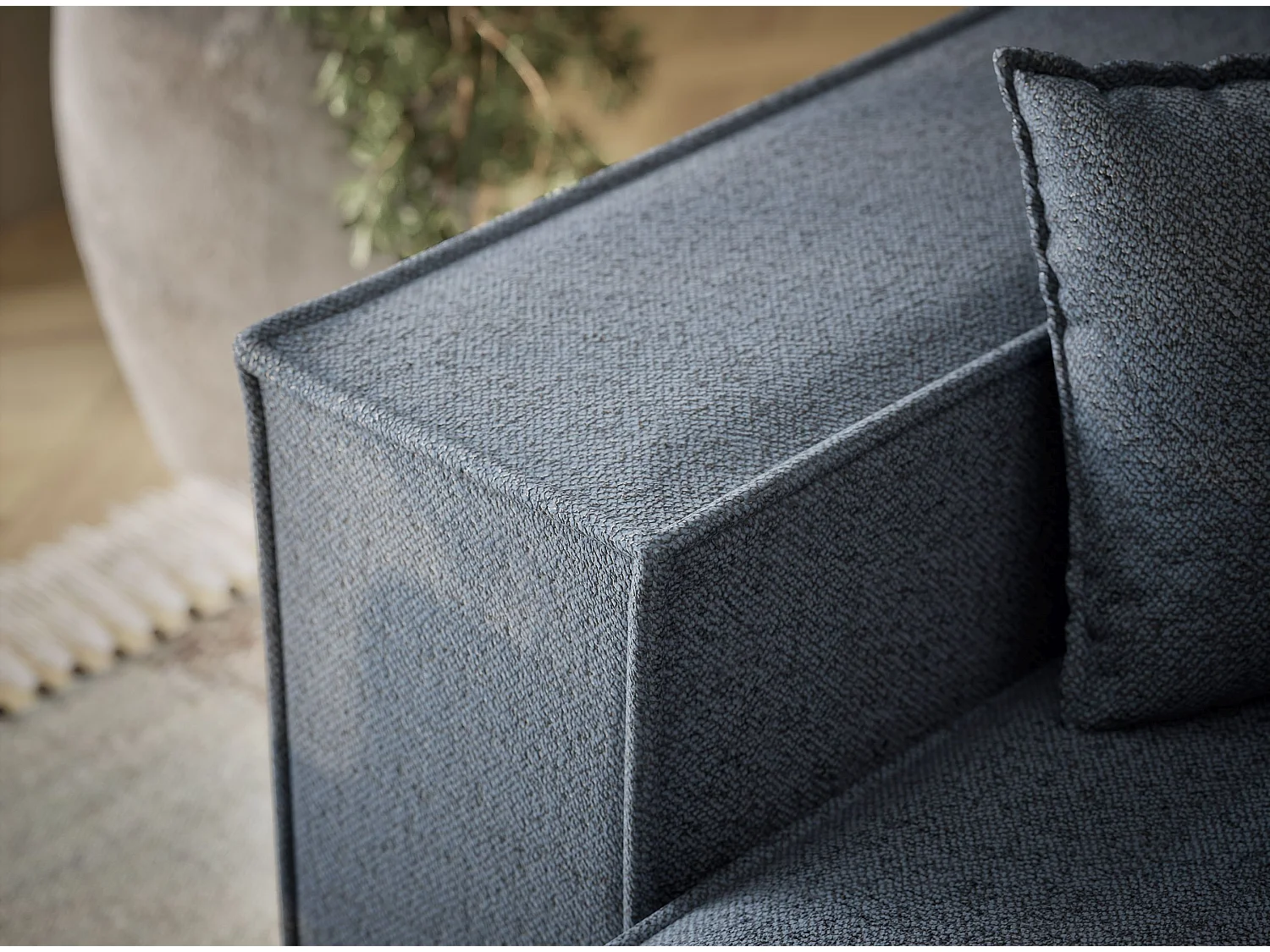 Narożnik z funkcją spania Moyo w tkaninie plecionej - trzyosobowy - niebieskoszary