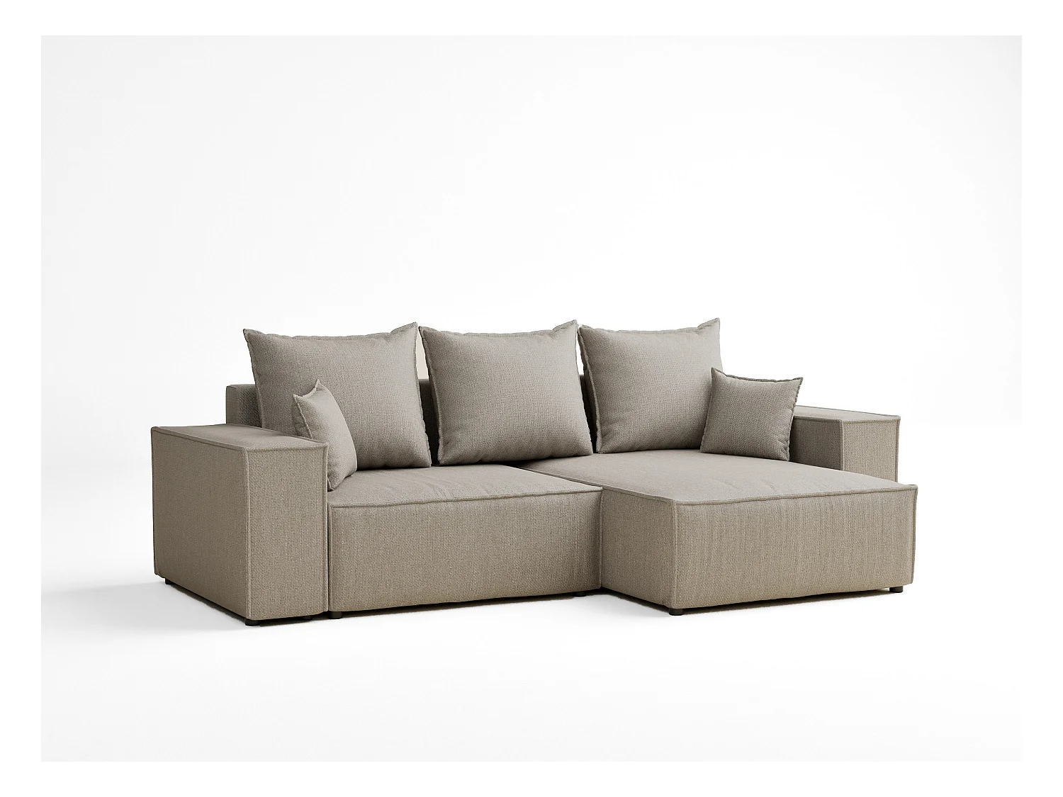 Canapé d'angle convertible Moyo im tissu tresse - 3 places - beige