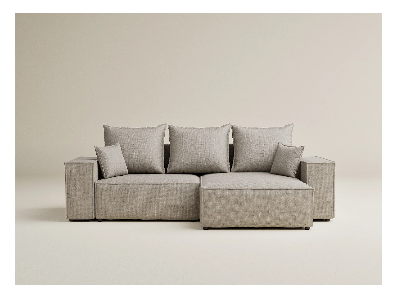 Canapé d'angle convertible Moyo im tissu tresse - 3 places - beige