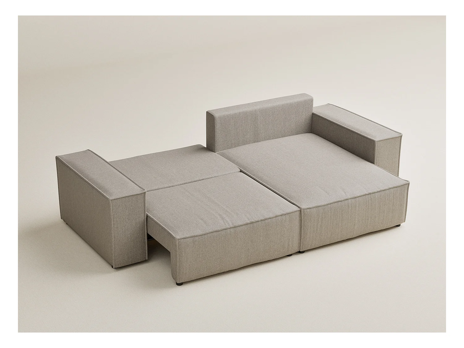 Canapé d'angle convertible Moyo im tissu tresse - 3 places - beige