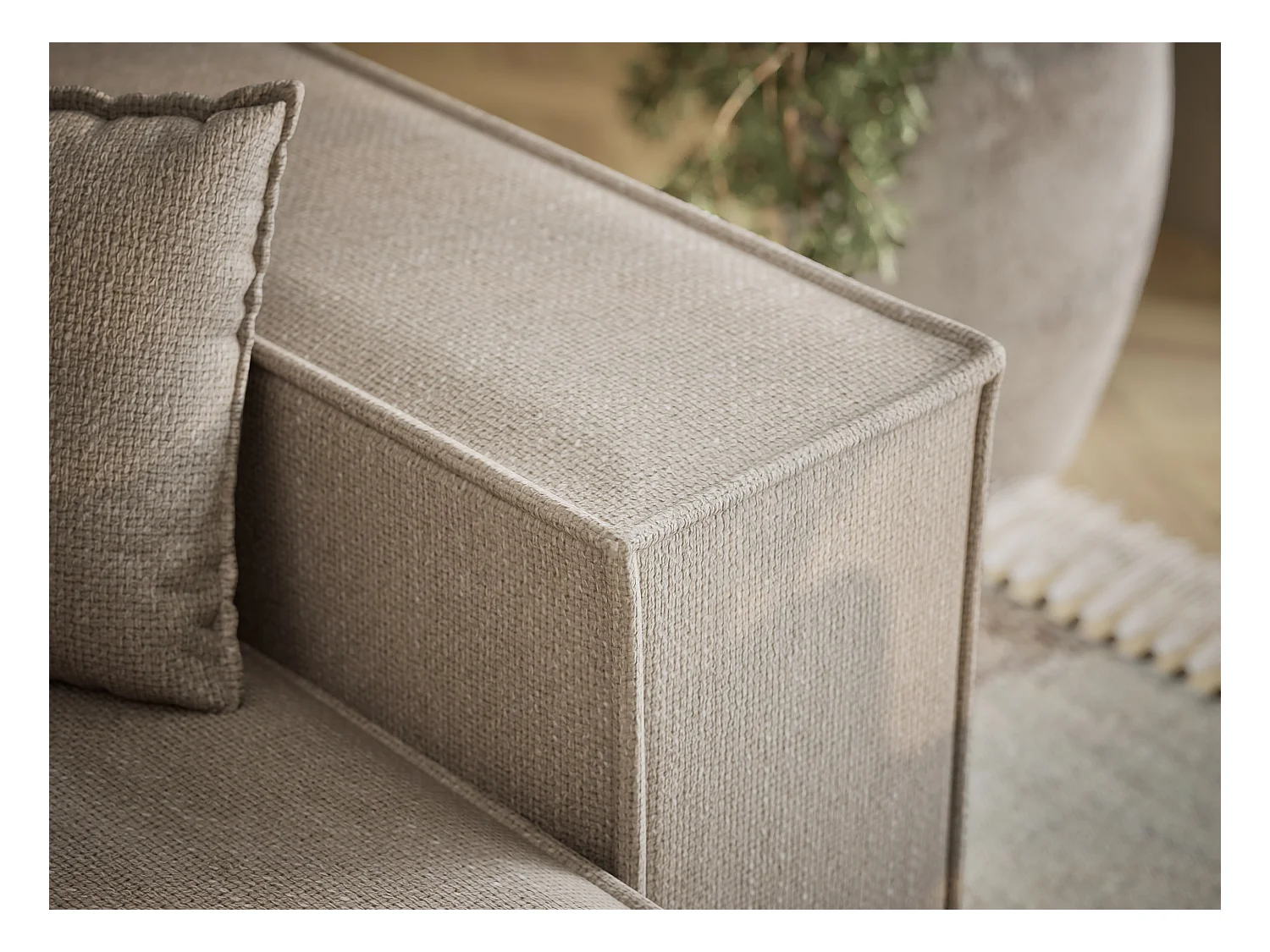 Canapé d'angle convertible Moyo im tissu tresse - 3 places - beige